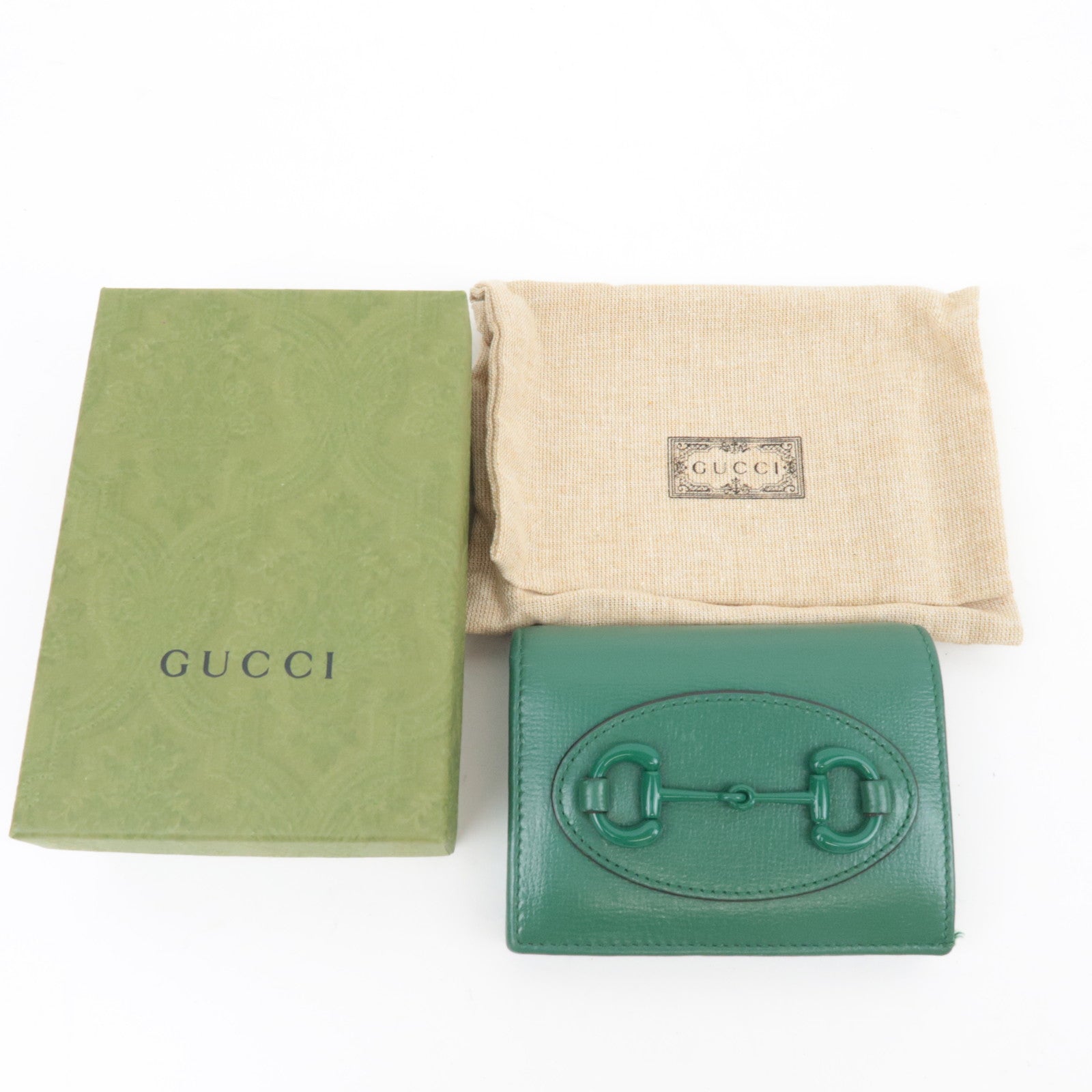 GUCCI Horsebit Bi-Fold Portemonnee Leer Groen 621887 *Doos, stofzak