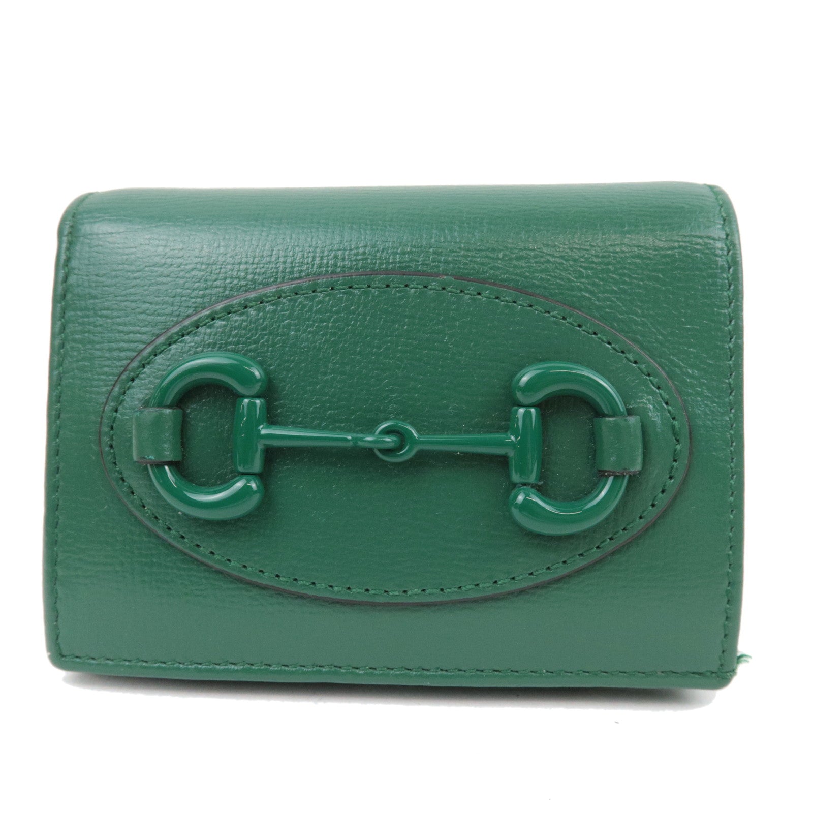 GUCCI Horsebit Bi-Fold Wallet Leather Green 621887 *Box, dust bag74681
