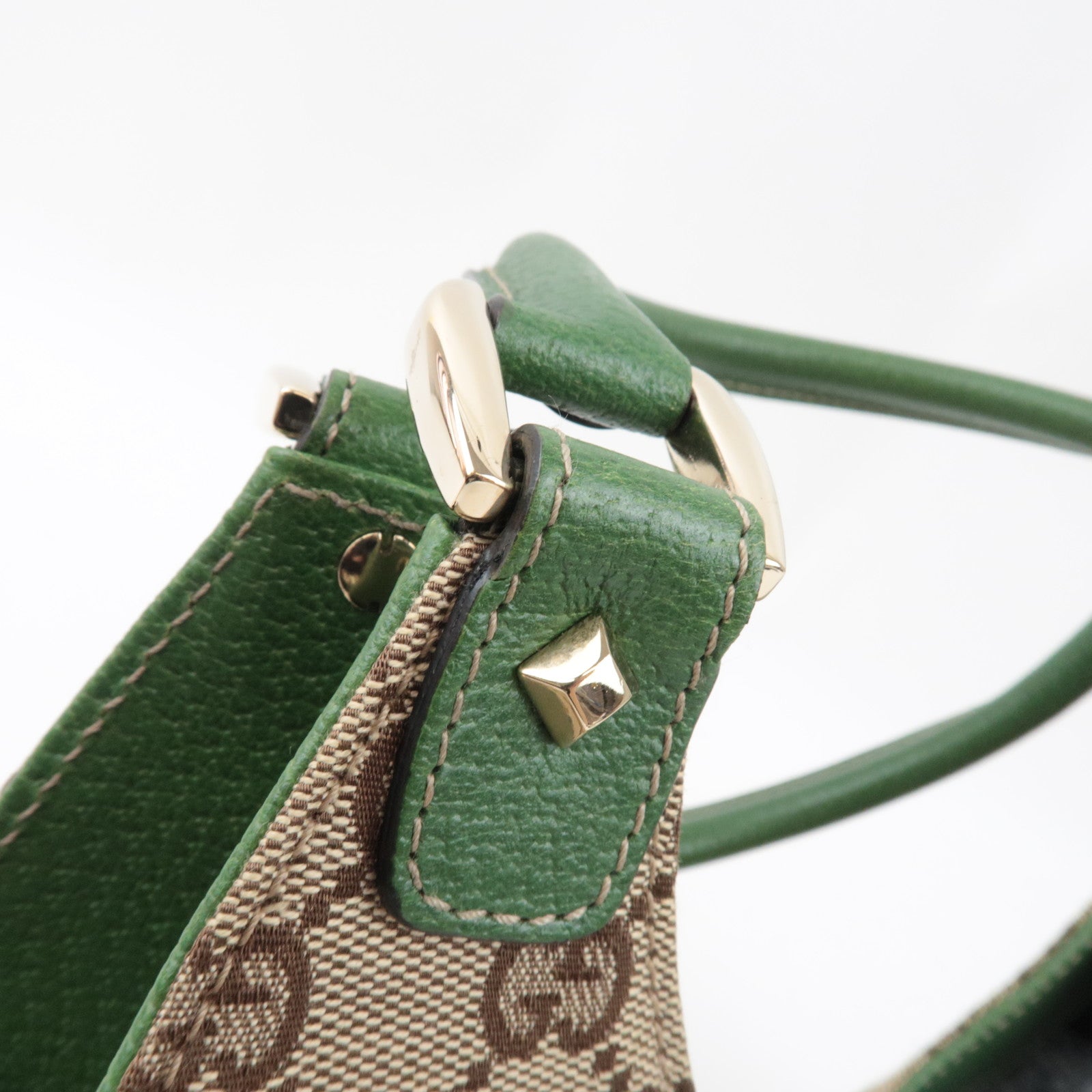 GUCCI New Jackie Schoudertas GG Canvas Leer Beige Groen 124407