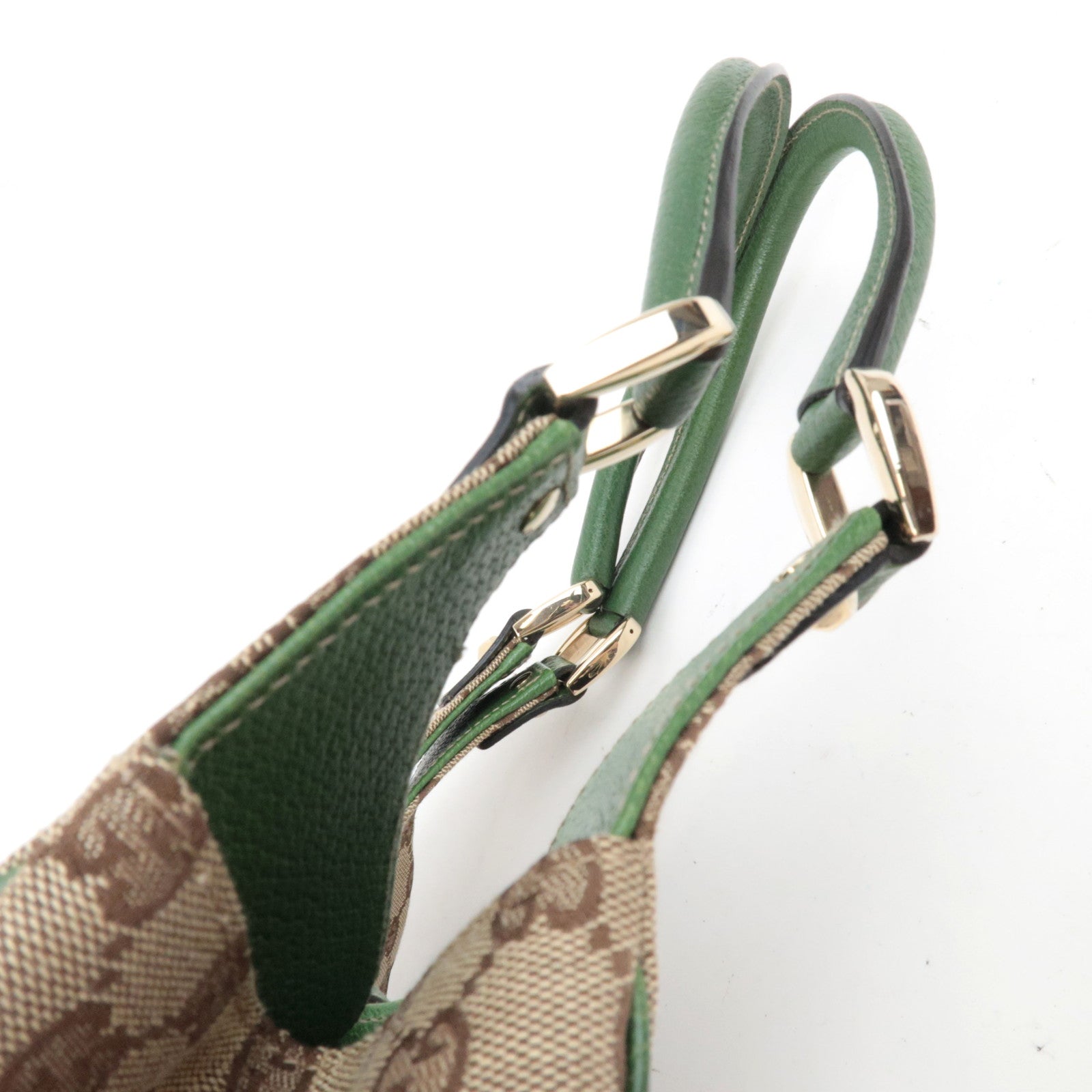 GUCCI New Jackie Schoudertas GG Canvas Leer Beige Groen 124407