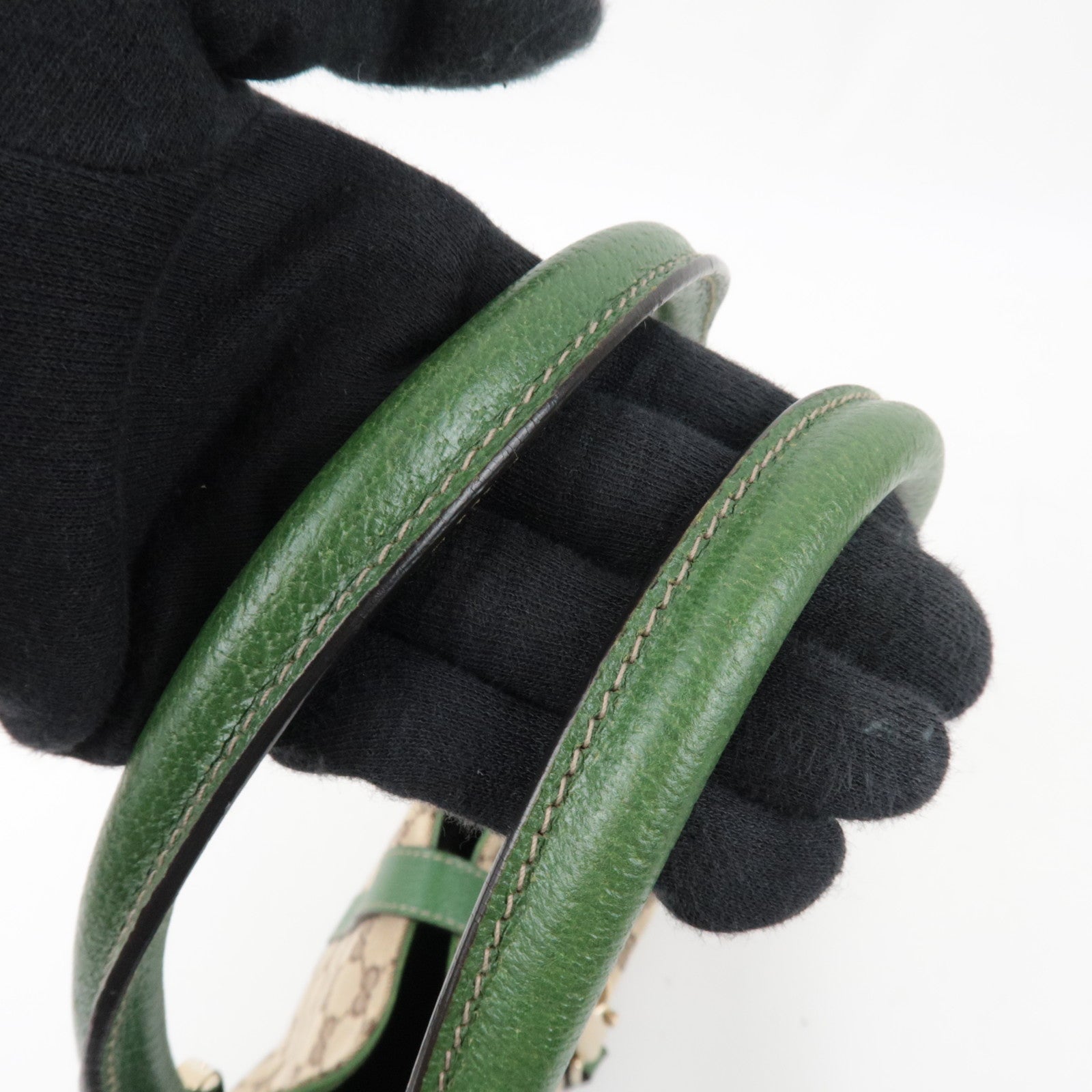 GUCCI New Jackie Schoudertas GG Canvas Leer Beige Groen 124407