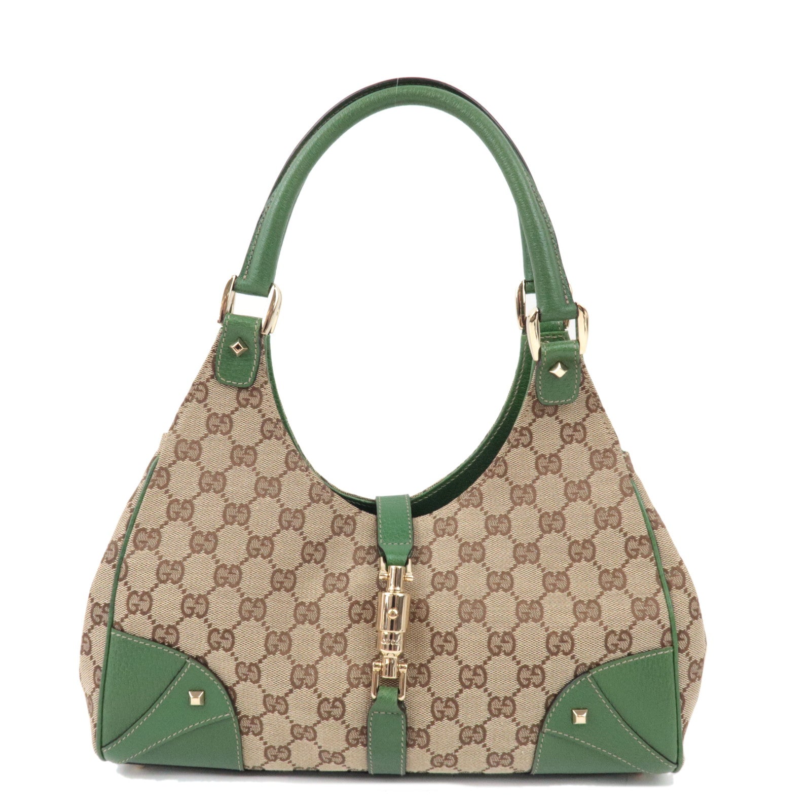 GUCCI New Jackie Shoulder Bag GG Canvas Leather Beige Green 12440774714