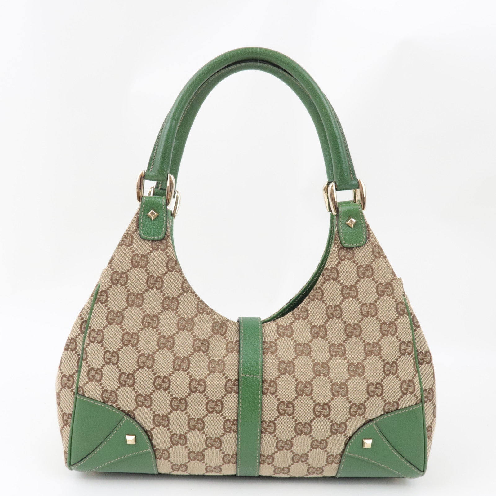 GUCCI New Jackie Shoulder Bag GG Canvas Leather Beige Green 124407