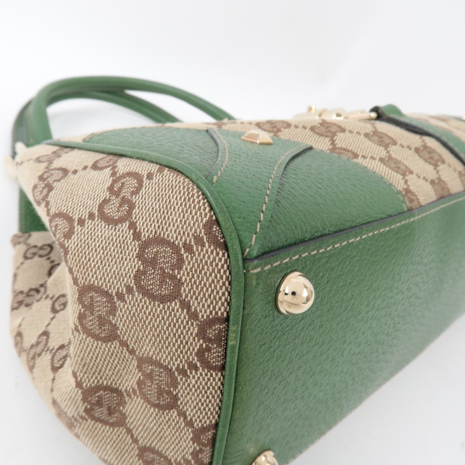 GUCCI New Jackie Schoudertas GG Canvas Leer Beige Groen 124407
