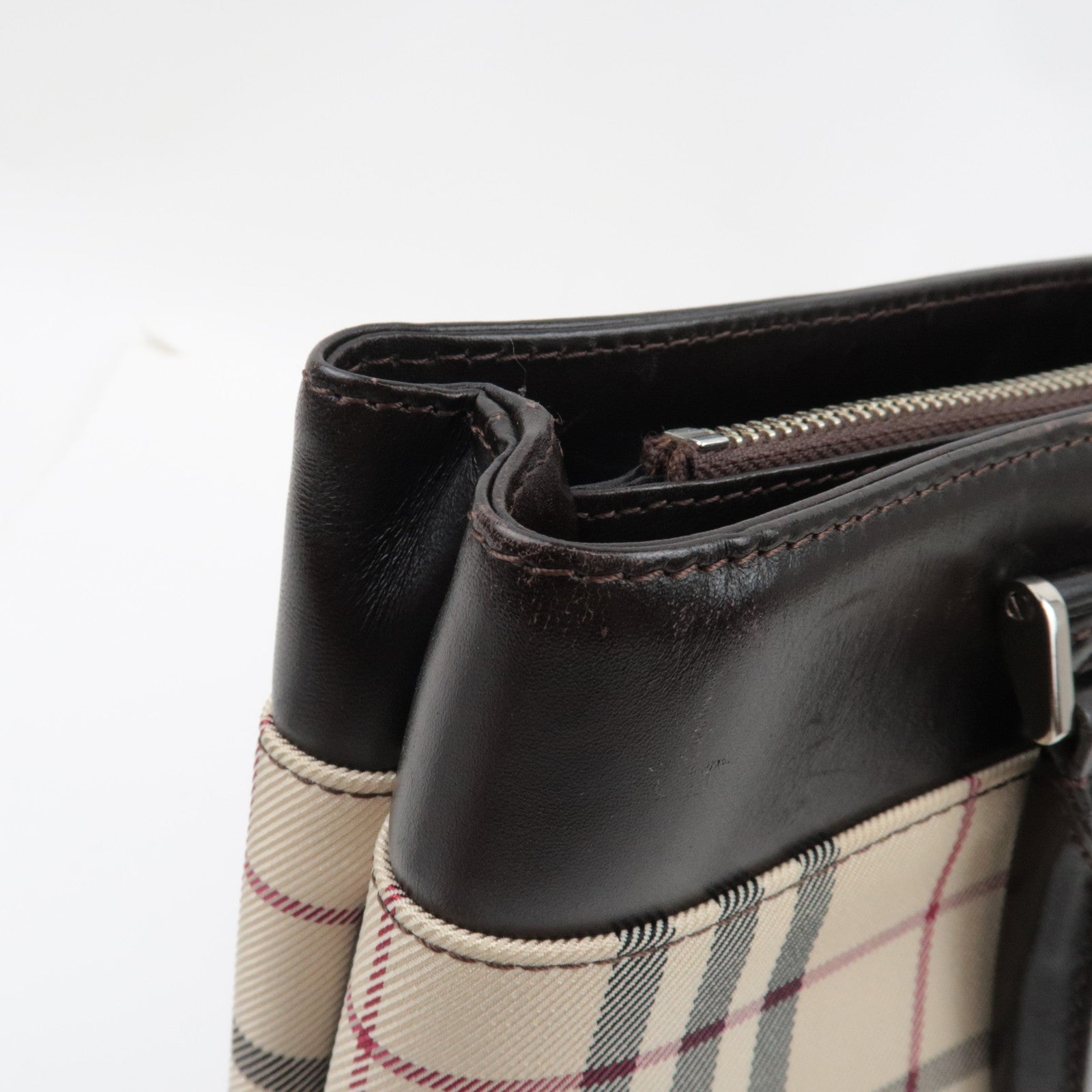 BURBERRY Nova Plaid Handbag Canvas Leather Beige Brown