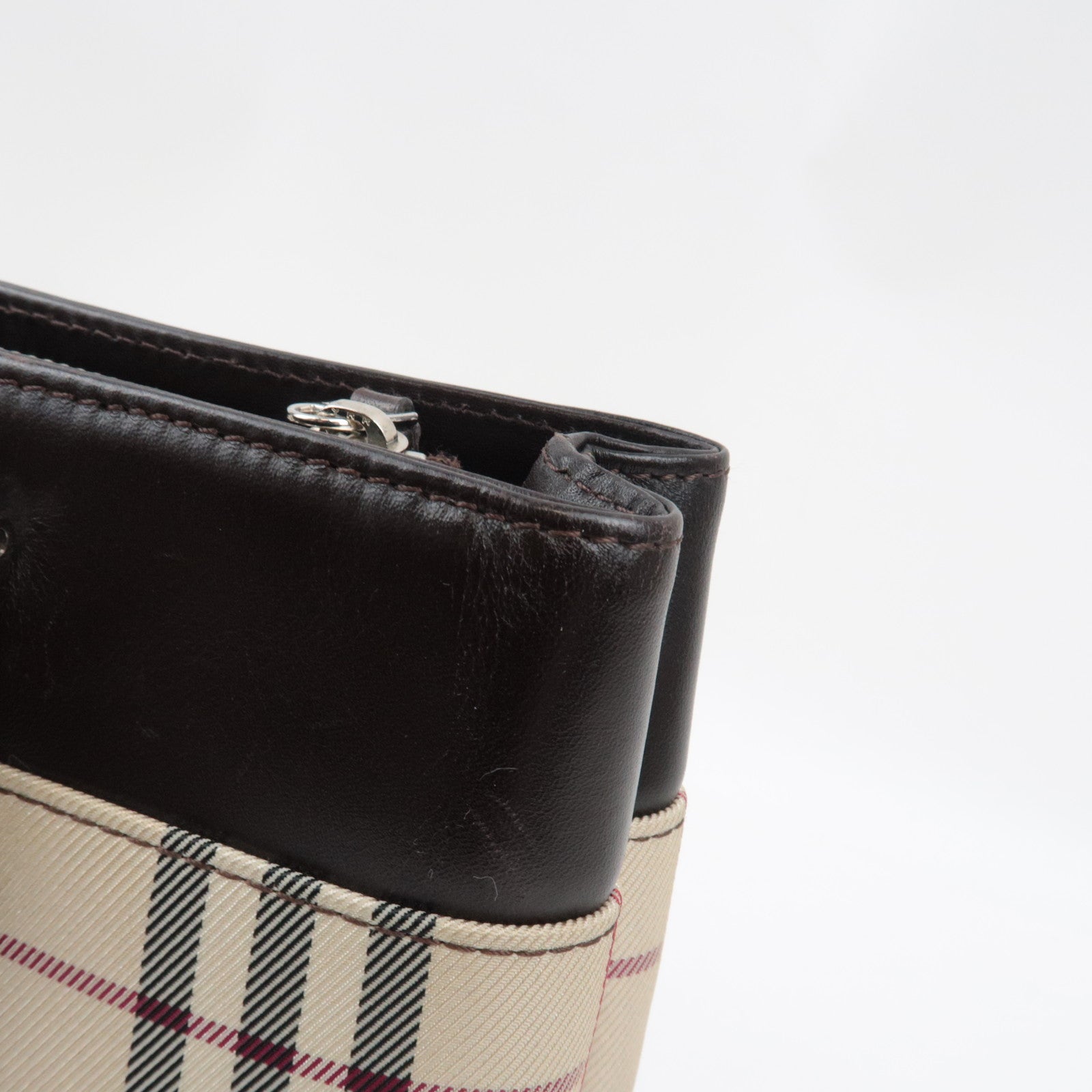 BURBERRY Nova Plaid Handbag Canvas Leather Beige Brown