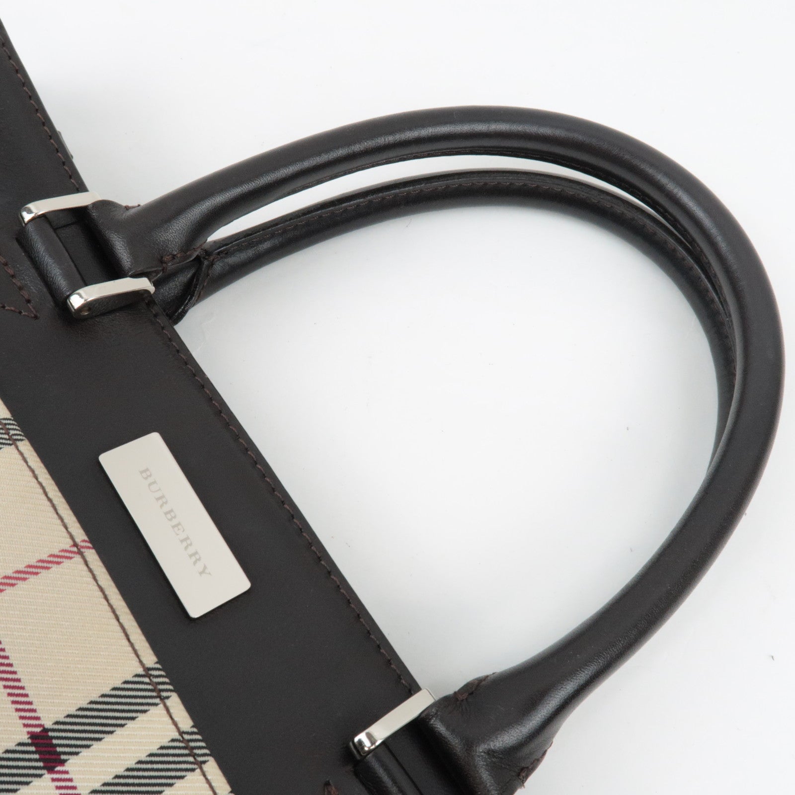 BURBERRY Nova Plaid Handbag Canvas Leather Beige Brown