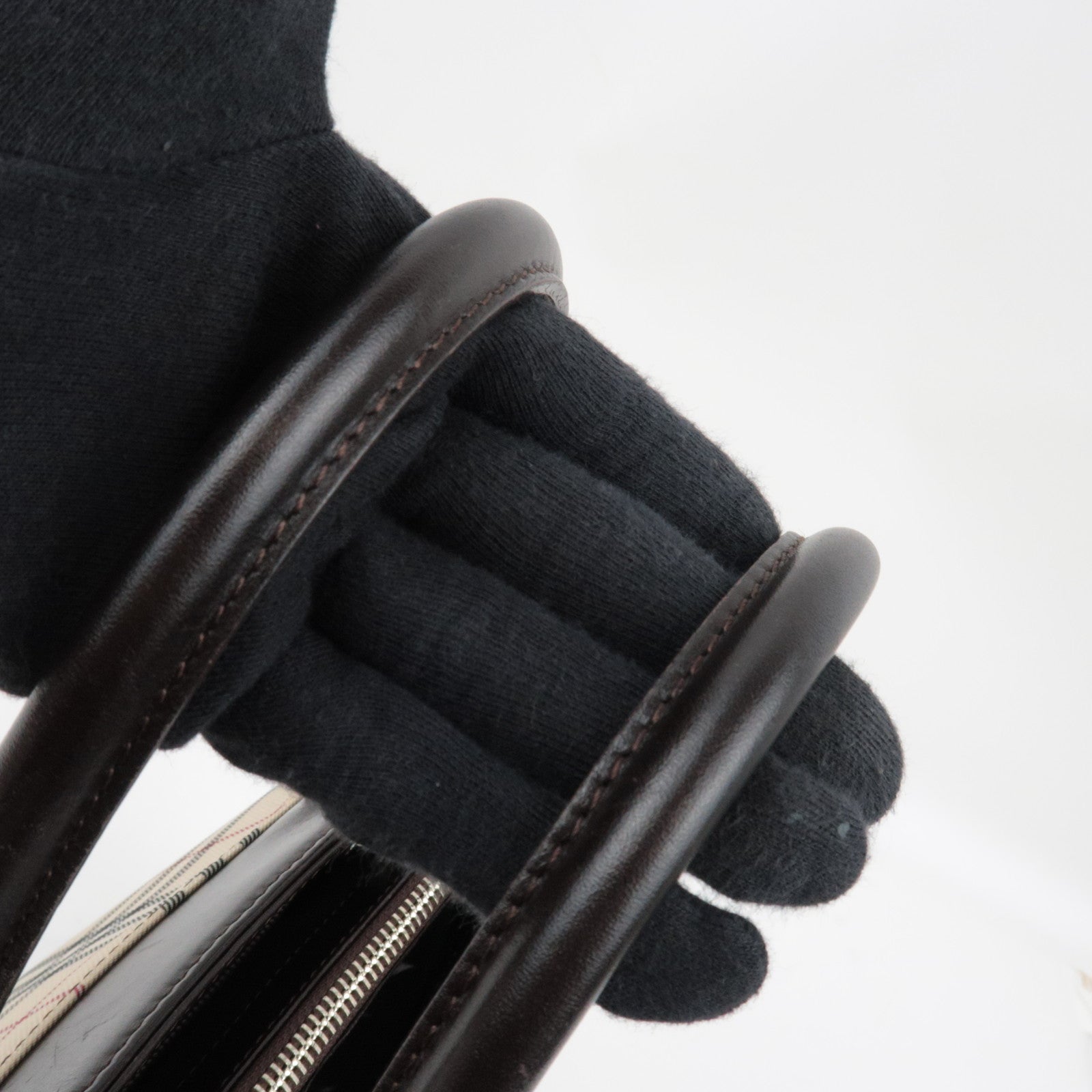 BURBERRY Nova Plaid Handbag Canvas Leather Beige Brown