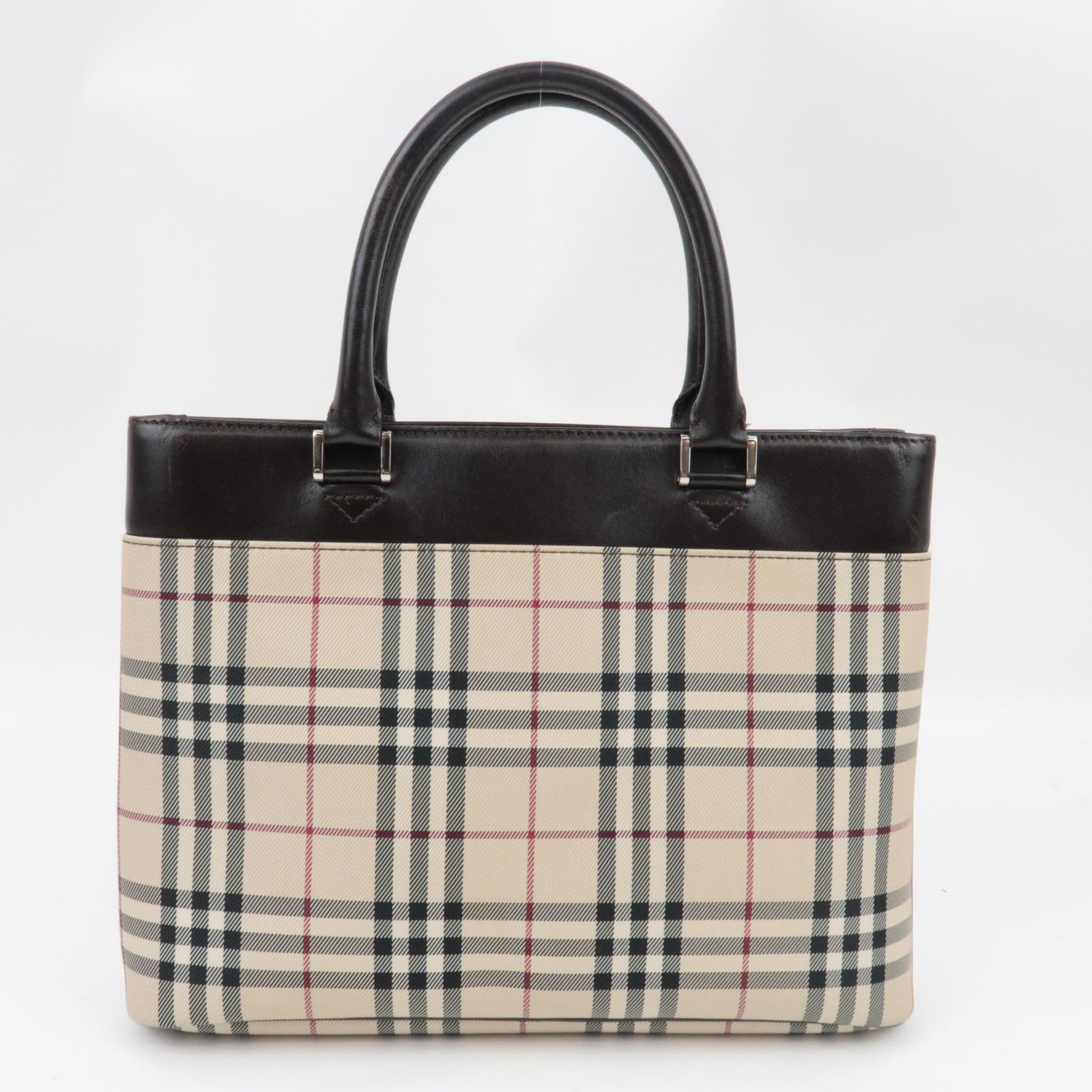 BURBERRY Nova Plaid Handbag Canvas Leather Beige Brown