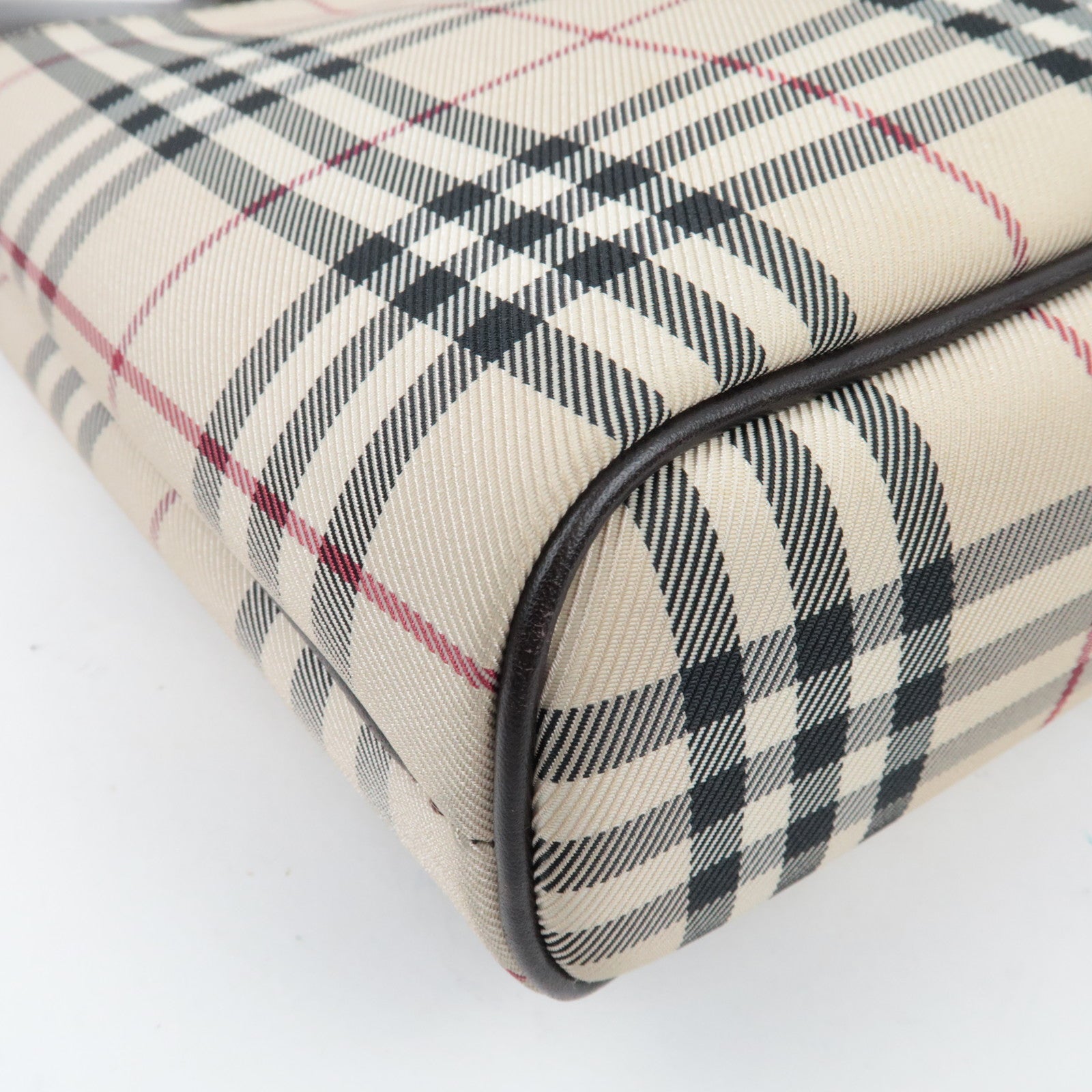 BURBERRY Nova Plaid Handbag Canvas Leather Beige Brown