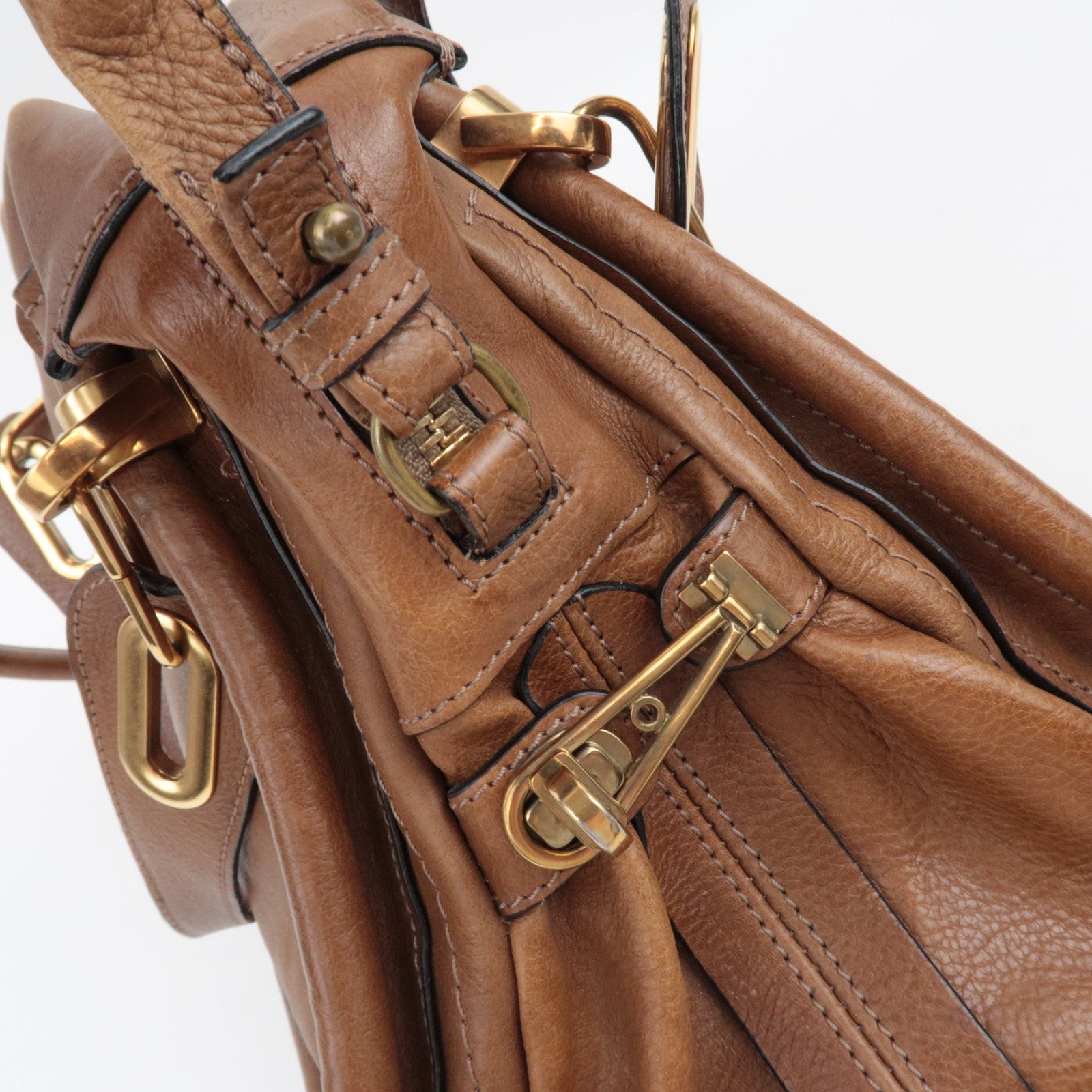 Chloe Paraty 2Way Handbag Shoulder Bag Leather Brown