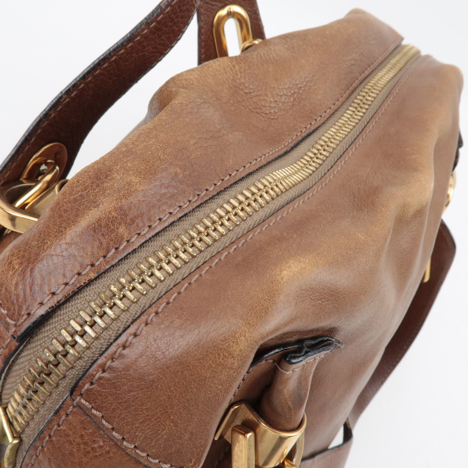 Chloe Paraty 2Way Handbag Shoulder Bag Leather Brown