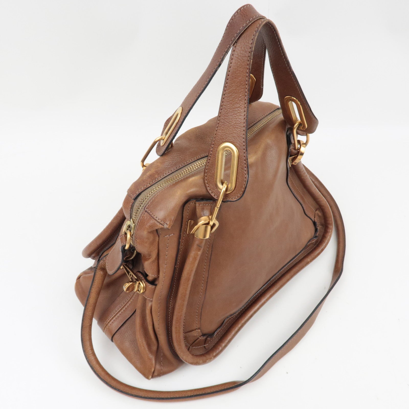 Chloe Paraty 2Way Handbag Shoulder Bag Leather Brown