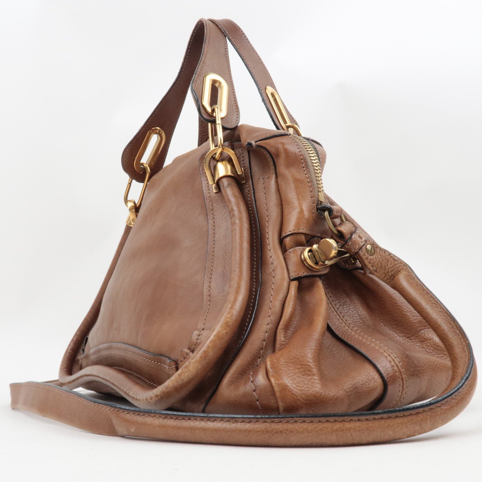 Chloe Paraty 2Way Handbag Shoulder Bag Leather Brown