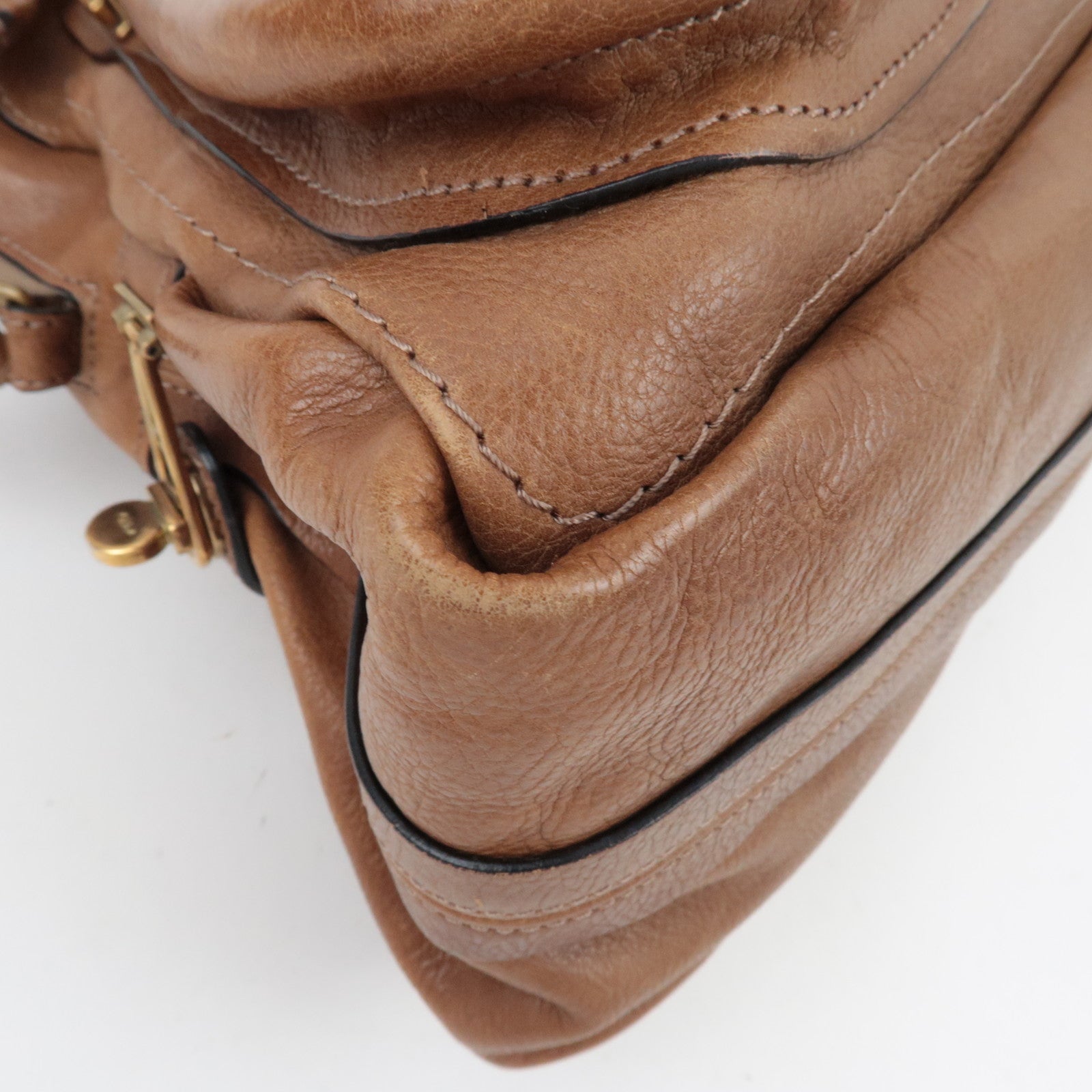 Chloe Paraty 2Way Handbag Shoulder Bag Leather Brown