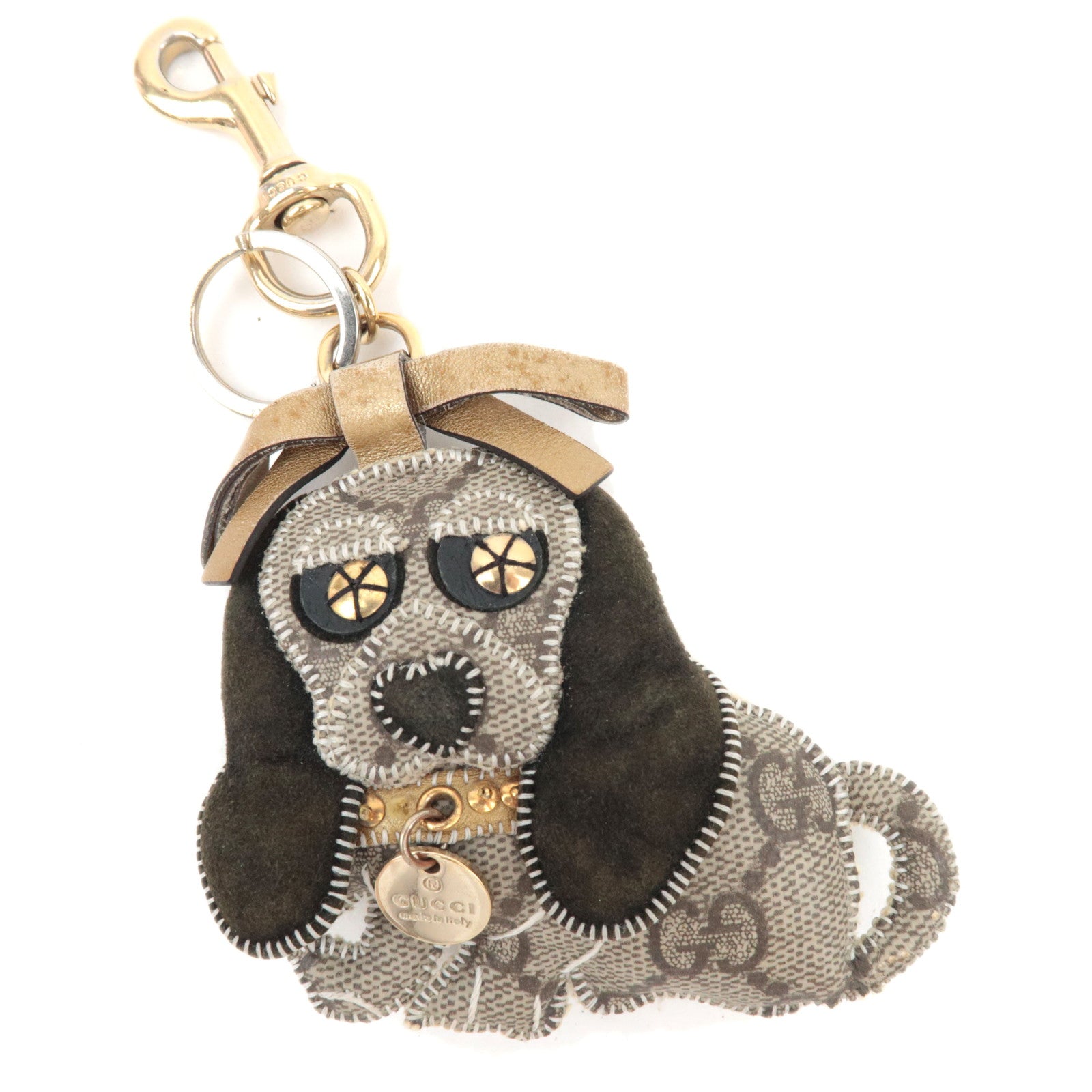 GUCCI Guccioli Beagle Charm Bag Charm Keychain GG Supreme Leather Suede Beige74787