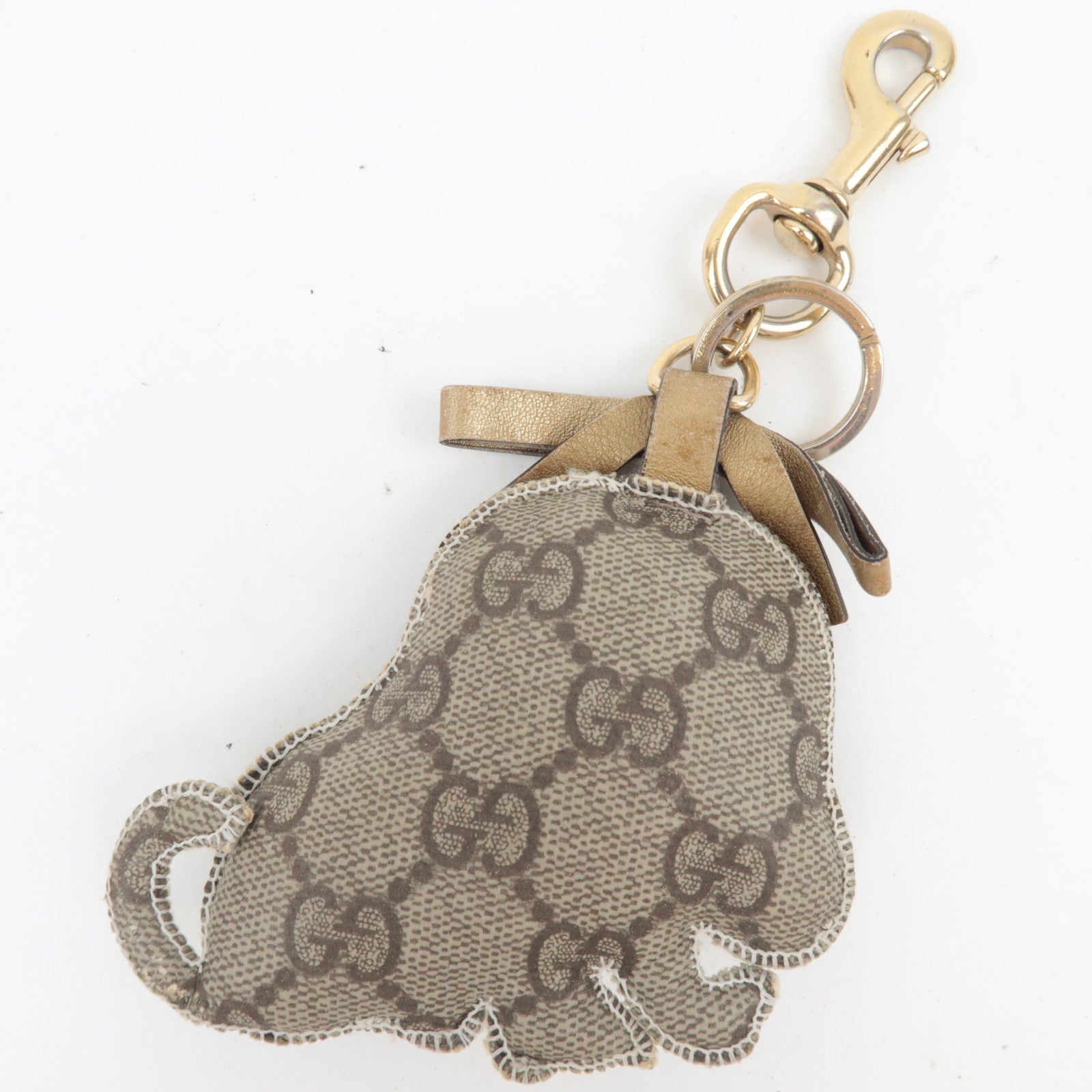 GUCCI GUCCIOLI Beagle Charm Bag Charm Keychain GG Supreme Leather Suede Beige