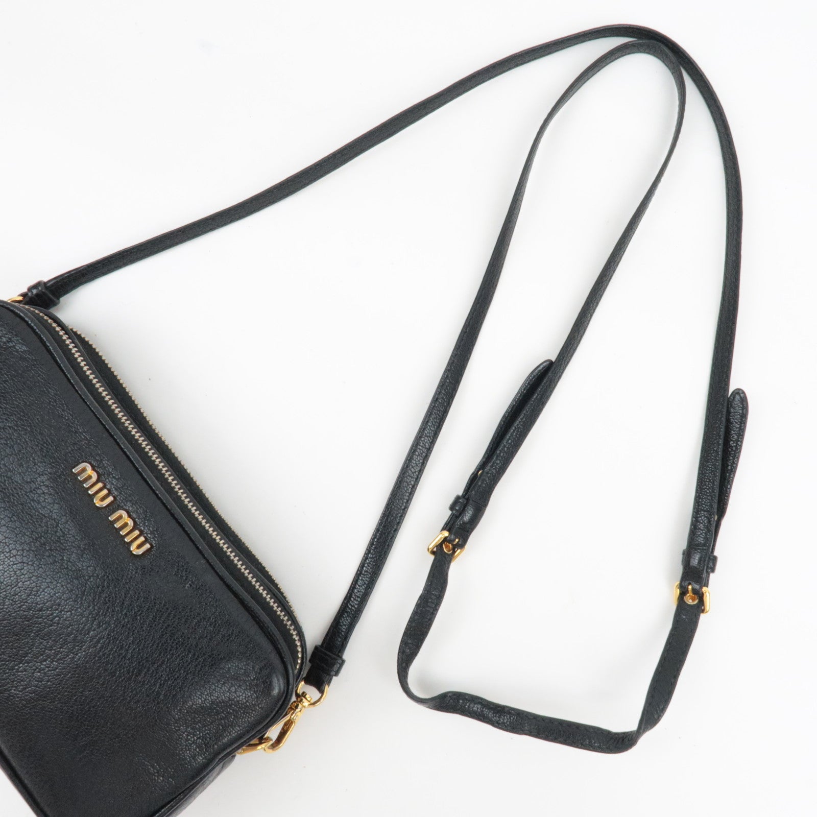 MIU MIU Shoulder Bag Pouch Leather Black 5ZH011 *Box, Strap, Guarantee card