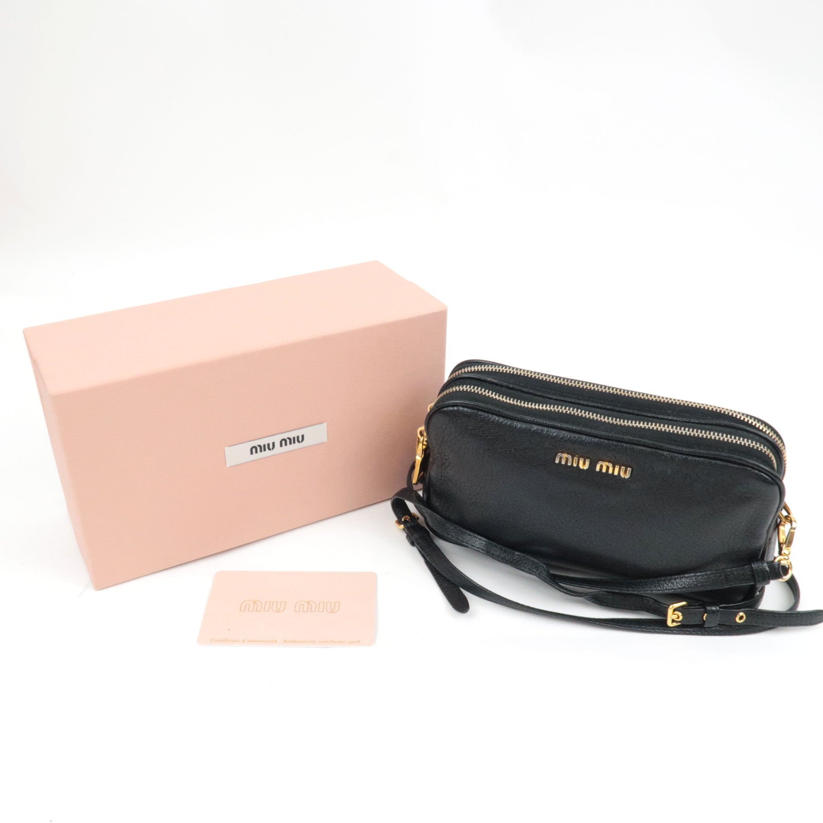 MIU MIU Shoulder Bag Pouch Leather Black 5ZH011 *Box, Strap, Guarantee card