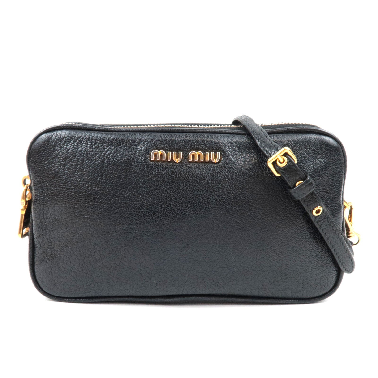 MIU MIU Shoulder Bag Pouch Leather Black 5ZH011 *Box, Strap, Guarantee card74814