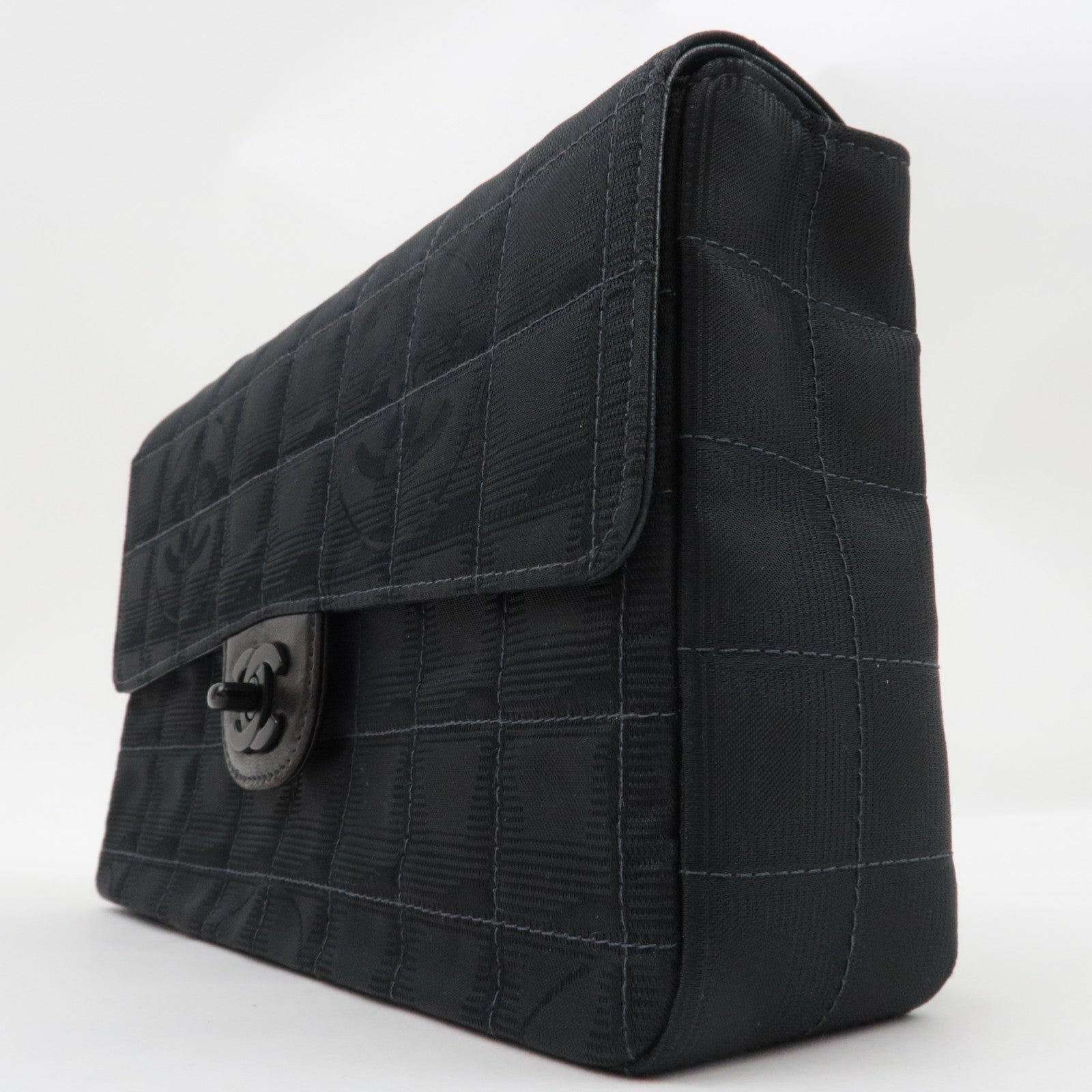 CHANEL New Travel Line Double Chain Shoulder Bag Nylon Jacquard Black *G card