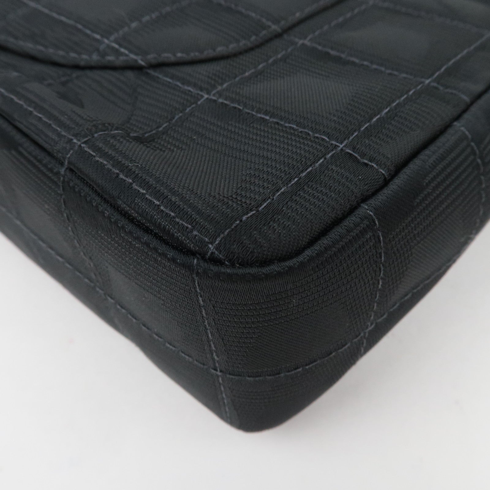 CHANEL New Travel Line Double Chain Shoulder Bag Nylon Jacquard Black *G card