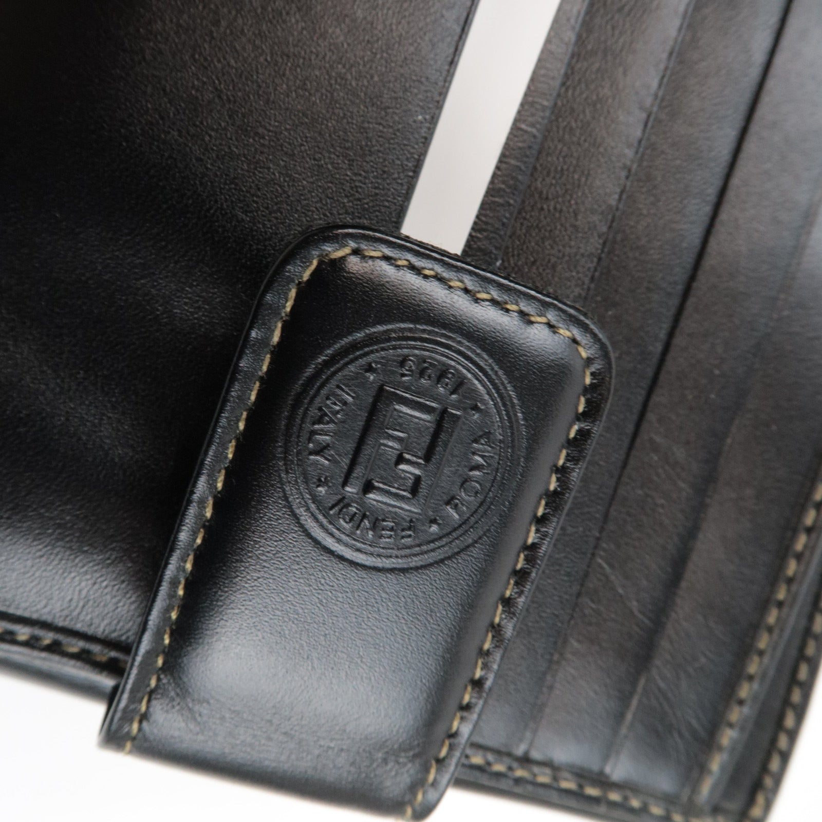 FENDI Pequin Bi-Fold Wallet PVC Leather Khaki Black 01695 *Box