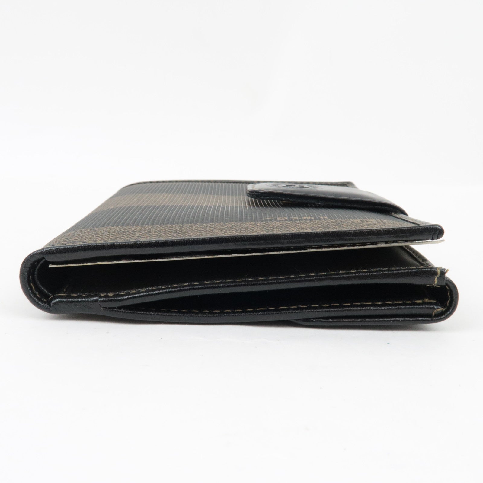 FENDI Pequin Bi-Fold Wallet PVC Leather Khaki Black 01695 *Box