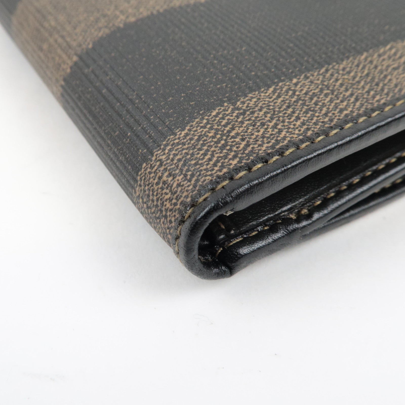 FENDI Pequin Bi-Fold Wallet PVC Leather Khaki Black 01695 *Box