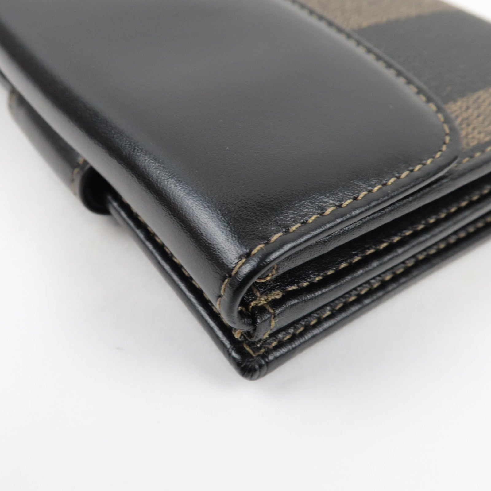 FENDI Pequin Bi-Fold Wallet PVC Leather Khaki Black 01695 *Box