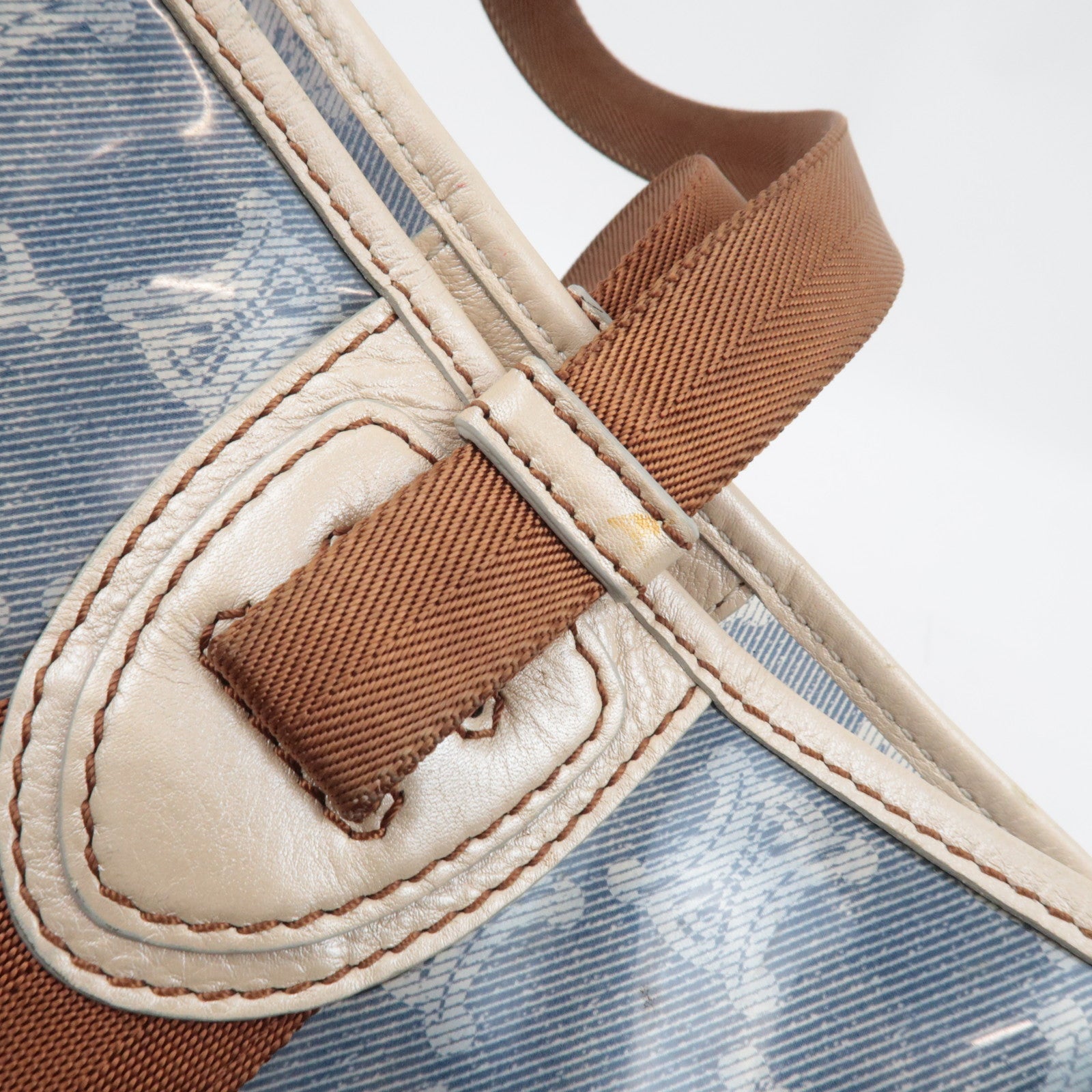 CELINE Macadam Tote Bag Vinyl Canvas Leather Clear Blue Brown *Pouch