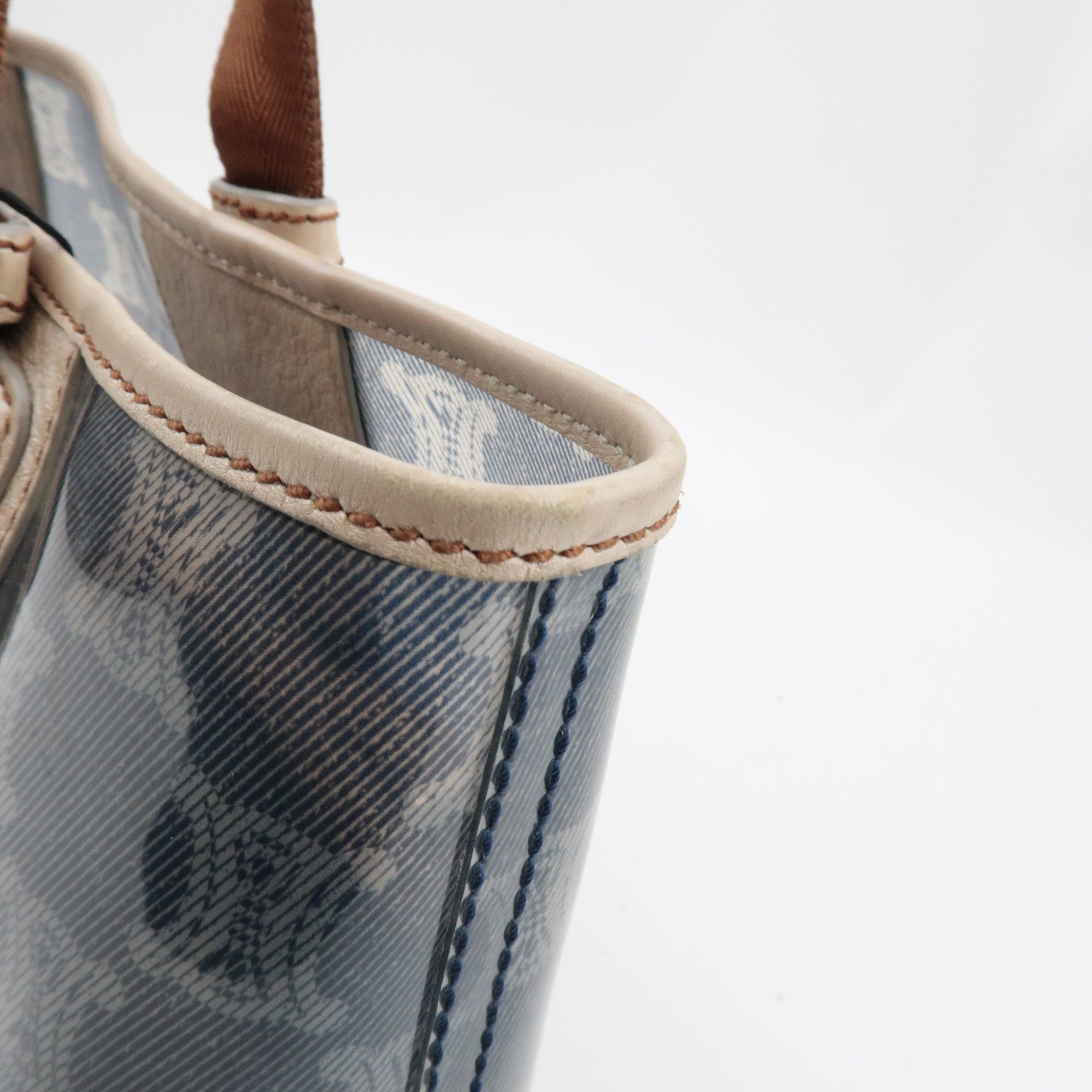 CELINE Macadam Tote Bag Vinyl Canvas Leather Clear Blue Brown *Pouch