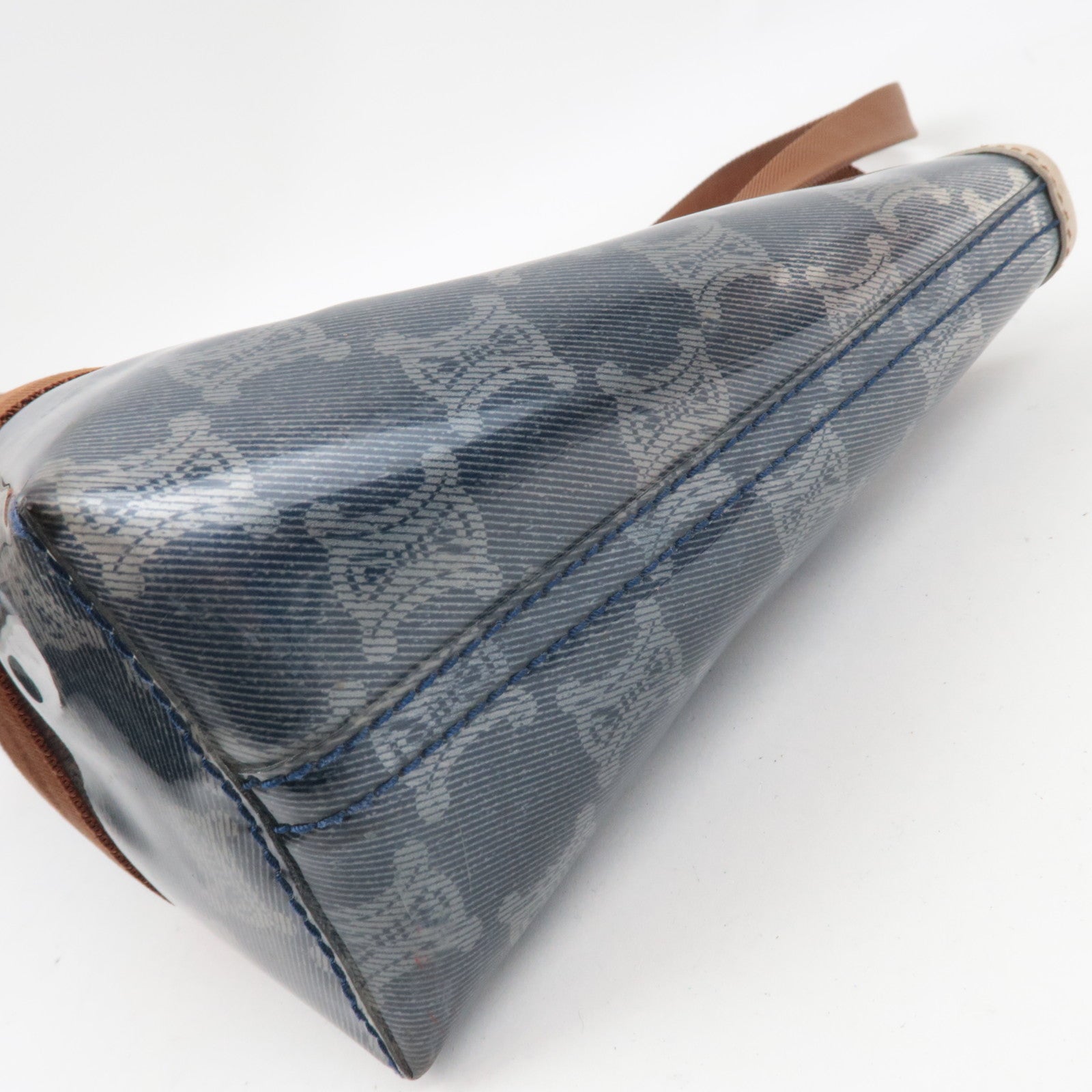 CELINE Macadam Tote Bag Vinyl Canvas Leather Clear Blue Brown *Pouch