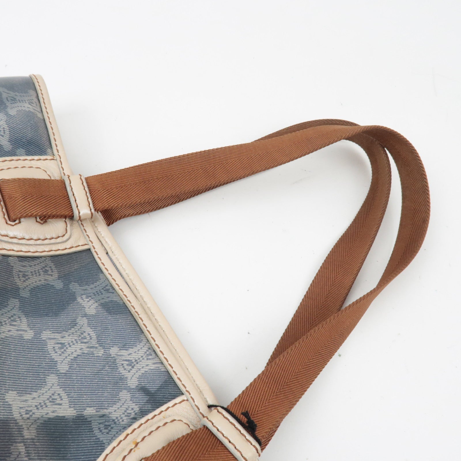 CELINE Macadam Tote Bag Vinyl Canvas Leather Clear Blue Brown *Pouch