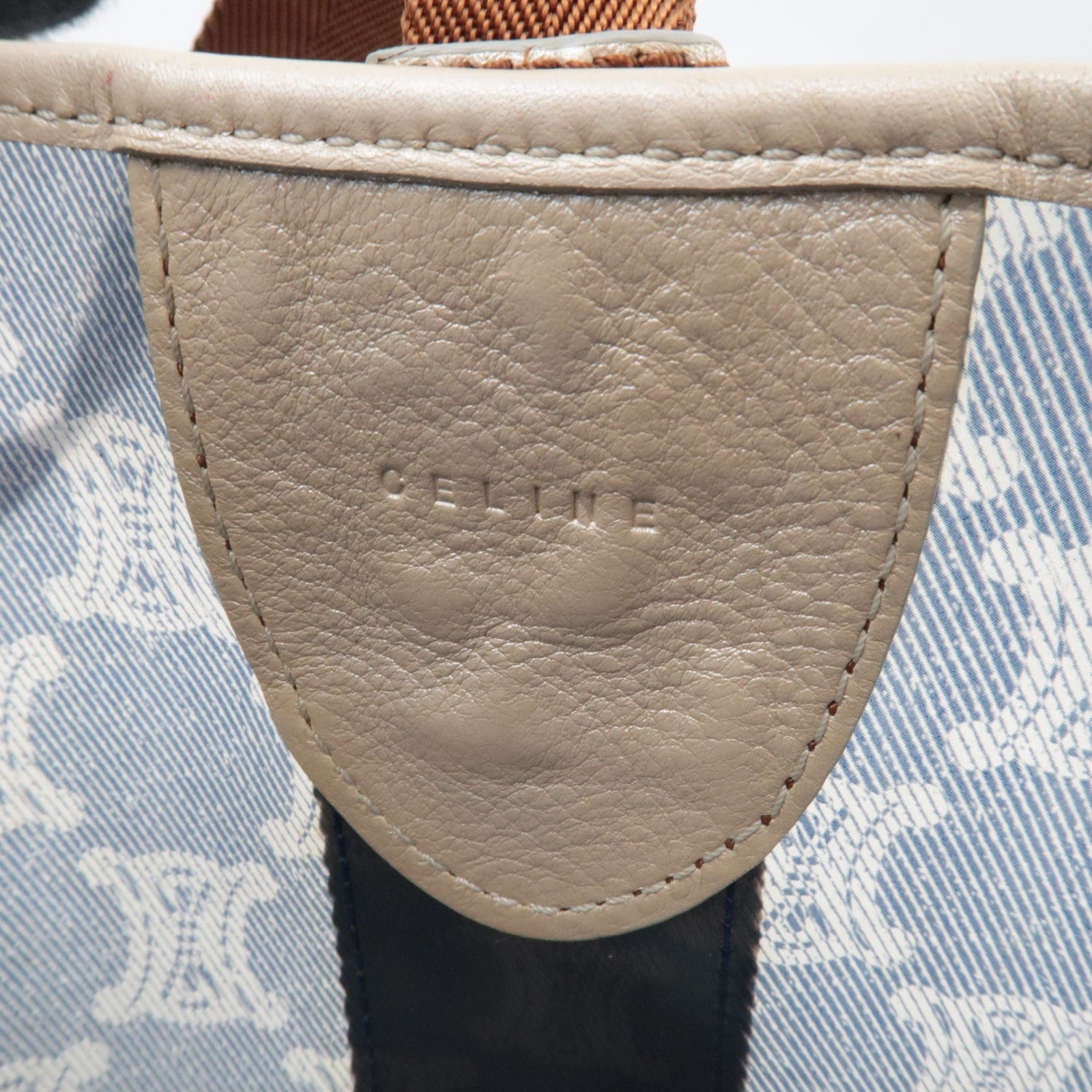 CELINE Macadam Tote Bag Vinyl Canvas Leather Clear Blue Brown *Pouch