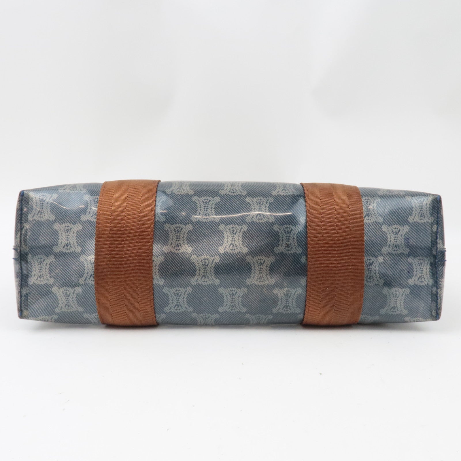 CELINE Macadam Tote Bag Vinyl Canvas Leather Clear Blue Brown *Pouch