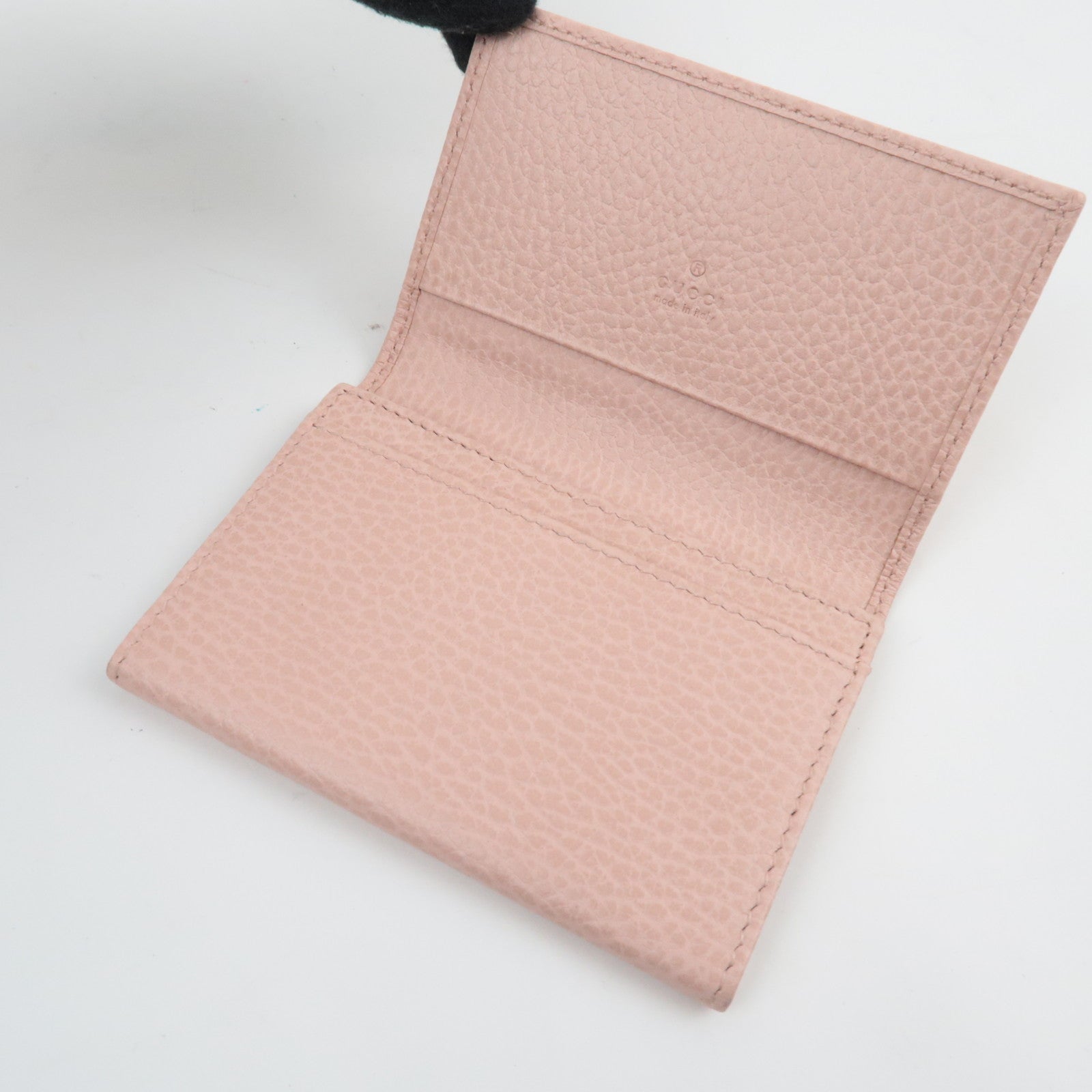 GUCCI Interlocking G Card Case Business Card Holder Leather Pink Black 474748 *Box, Dust bag