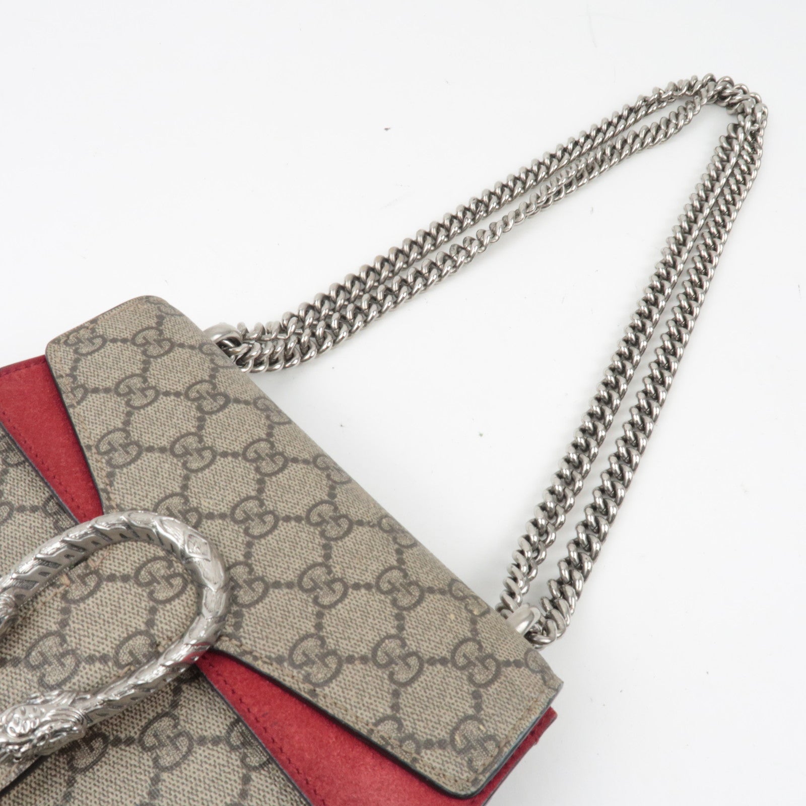 GUCCI Dionysus Dubbele Ketting Schoudertas GG Supreme Suede Beige Rood 421970