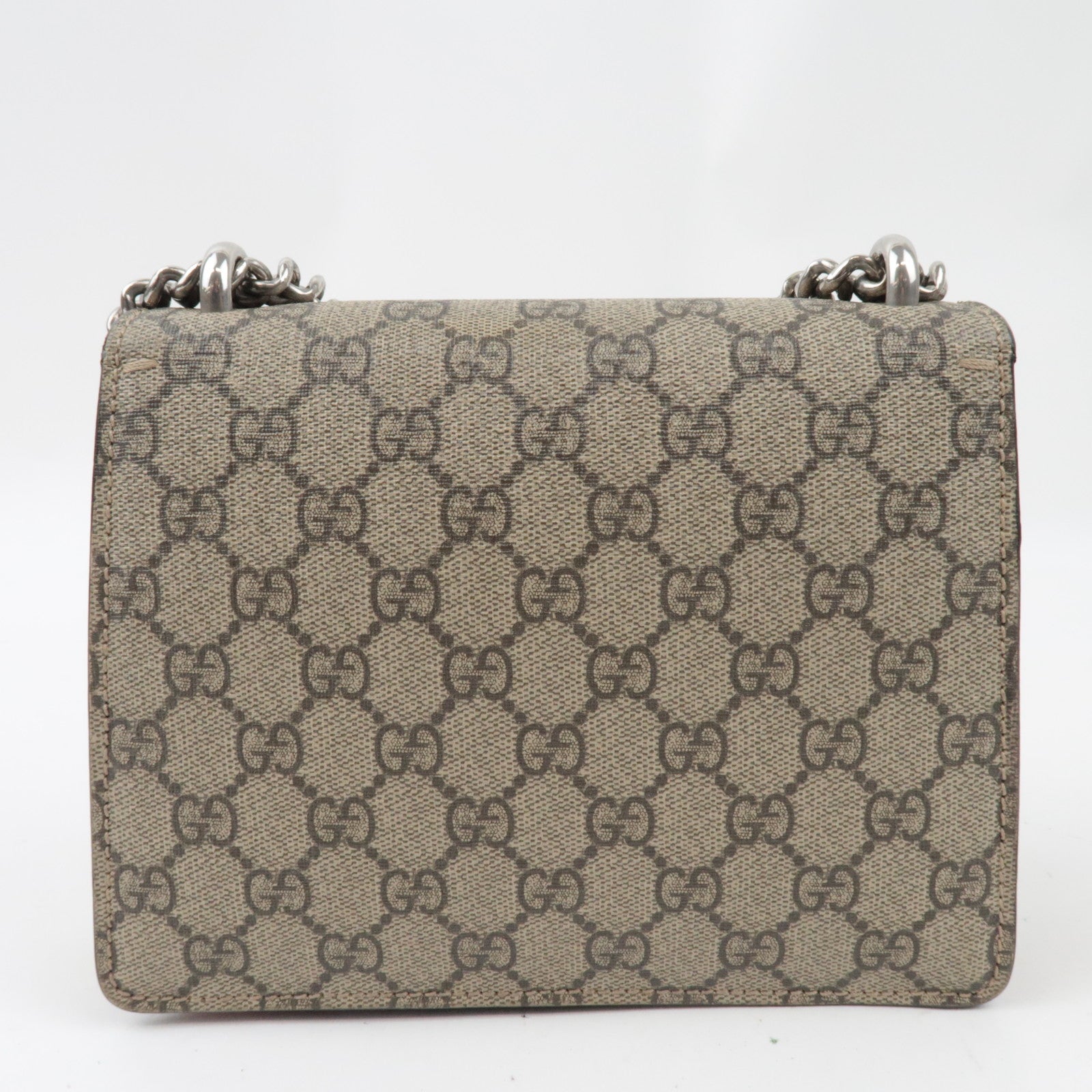 GUCCI Dionysus Double Chain Shoulder Bag GG Supreme Suede Beige Red 421970