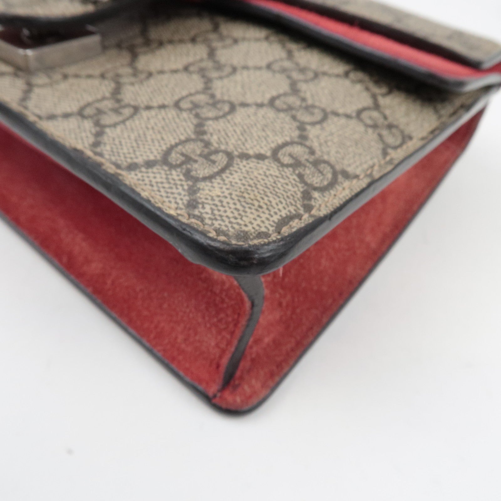 GUCCI Dionysus Dubbele Ketting Schoudertas GG Supreme Suede Beige Rood 421970