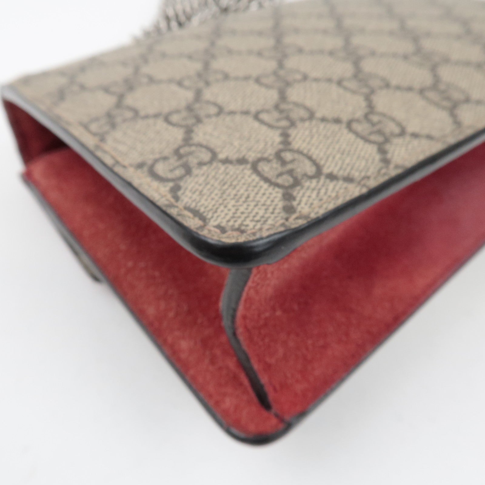 GUCCI Dionysus Dubbele Ketting Schoudertas GG Supreme Suede Beige Rood 421970