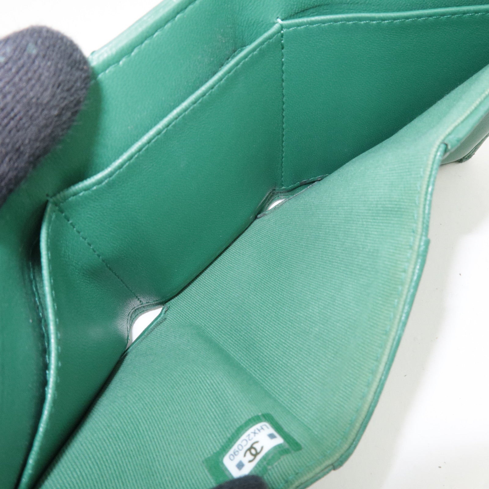 CHANEL Coco Mark Small Flap Wallet Tri-Fold Wallet Lambskin Green LHX2C090 *Box, Dust bag