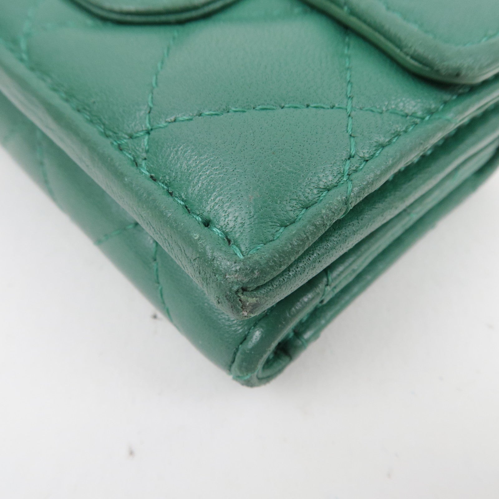 CHANEL Coco Mark Small Flap Wallet Tri-Fold Wallet Lambskin Green LHX2C090 *Box, Dust bag