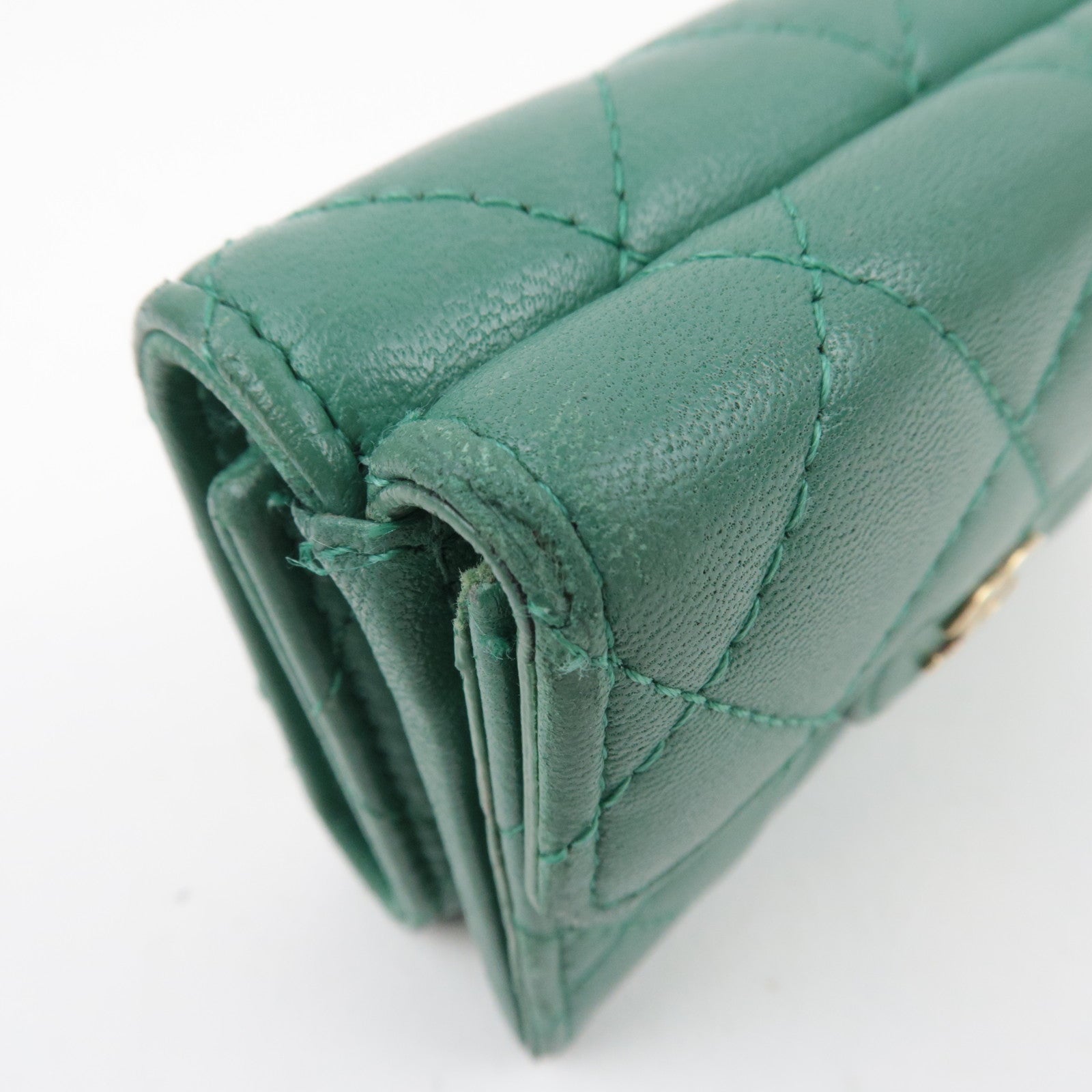 CHANEL Coco Mark Small Flap Wallet Tri-Fold Wallet Lambskin Green LHX2C090 *Box, Dust bag