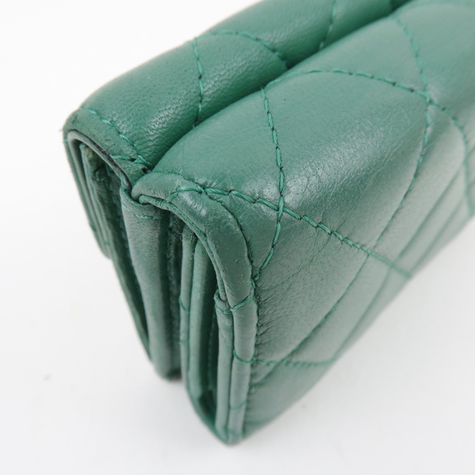 CHANEL Coco Mark Small Flap Wallet Tri-Fold Wallet Lambskin Green LHX2C090 *Box, Dust bag