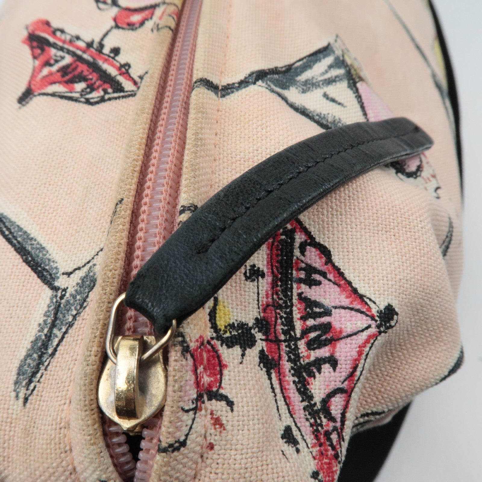 CHANEL Shoulder Bag Parfait Print Canvas Leather Pink Black 8717520