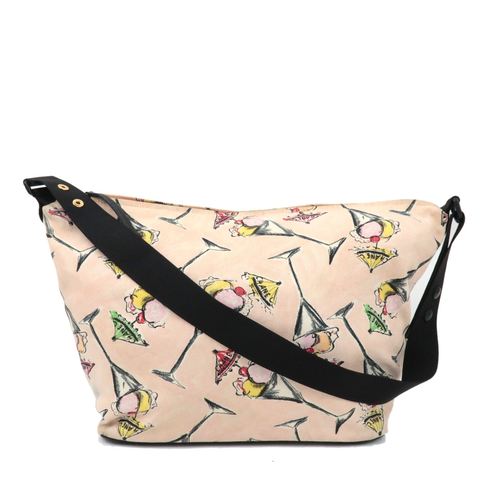 CHANEL Shoulder Bag Parfait Print Canvas Leather Pink Black 871752075151