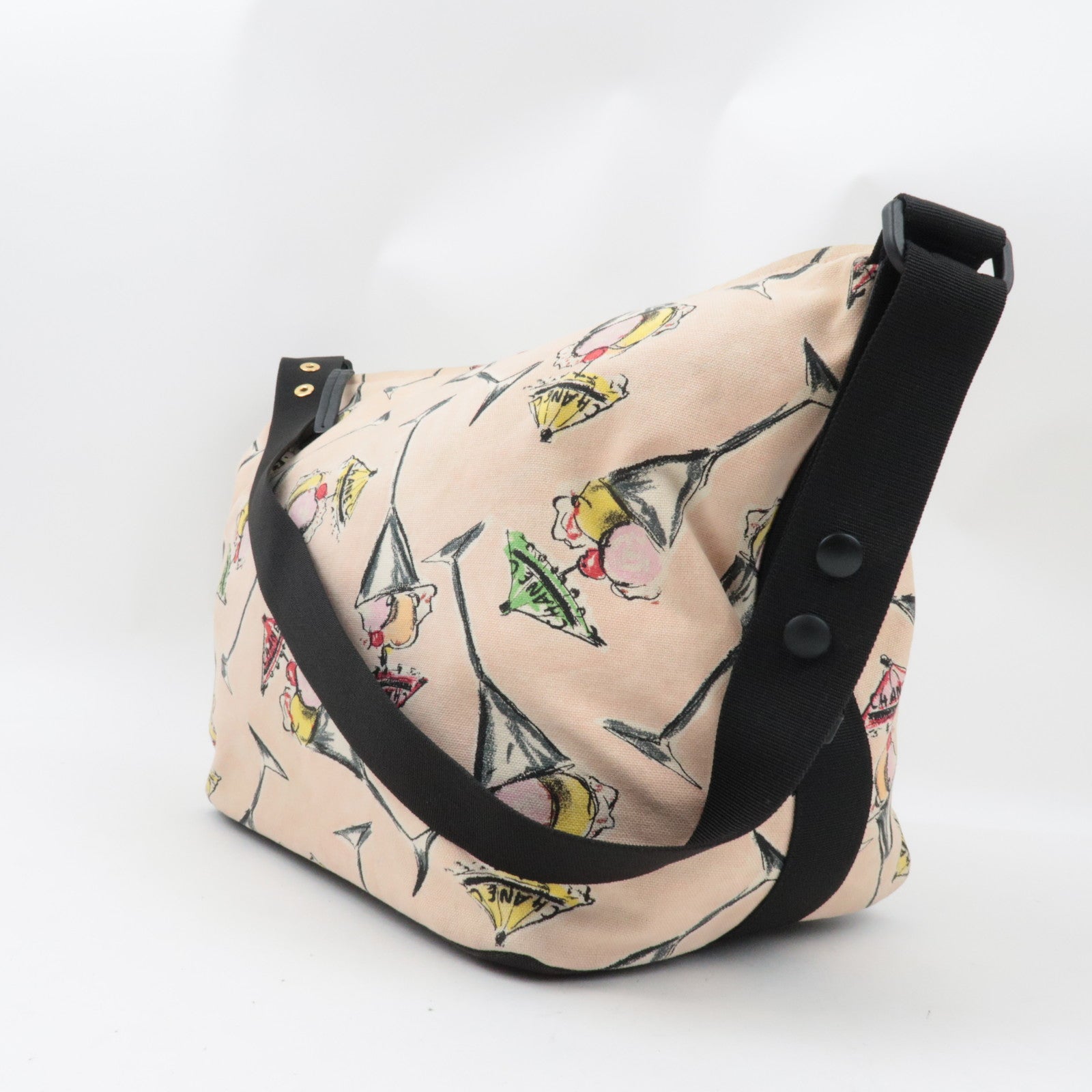 CHANEL Shoulder Bag Parfait Print Canvas Leather Pink Black 8717520