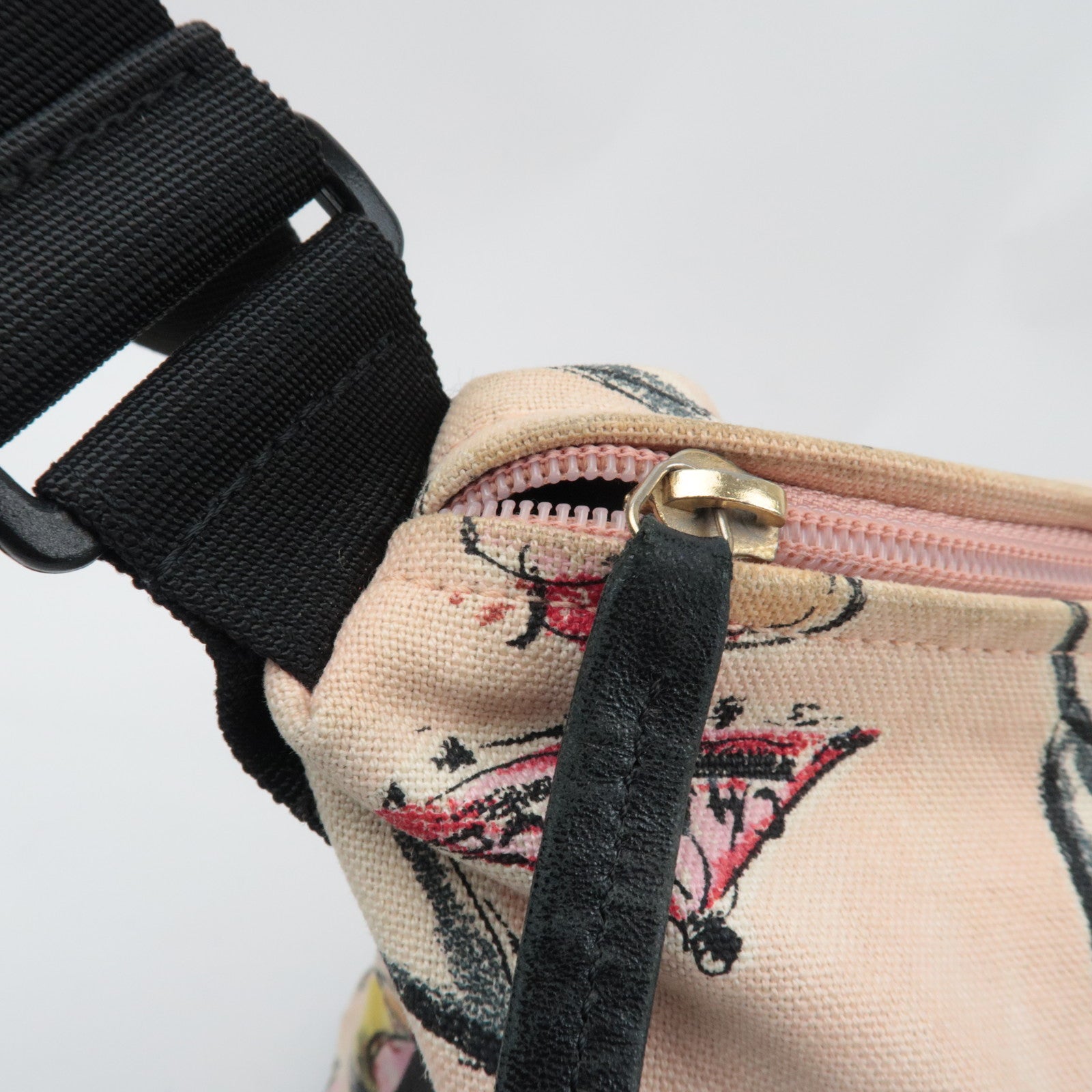 CHANEL Shoulder Bag Parfait Print Canvas Leather Pink Black 8717520