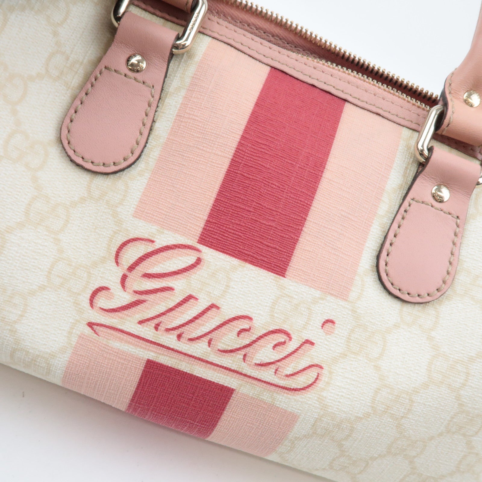 GUCCI Joyline Mini Boston Handtas GG Supreme Leer Ivoor Roze 190257 *Stofzak
